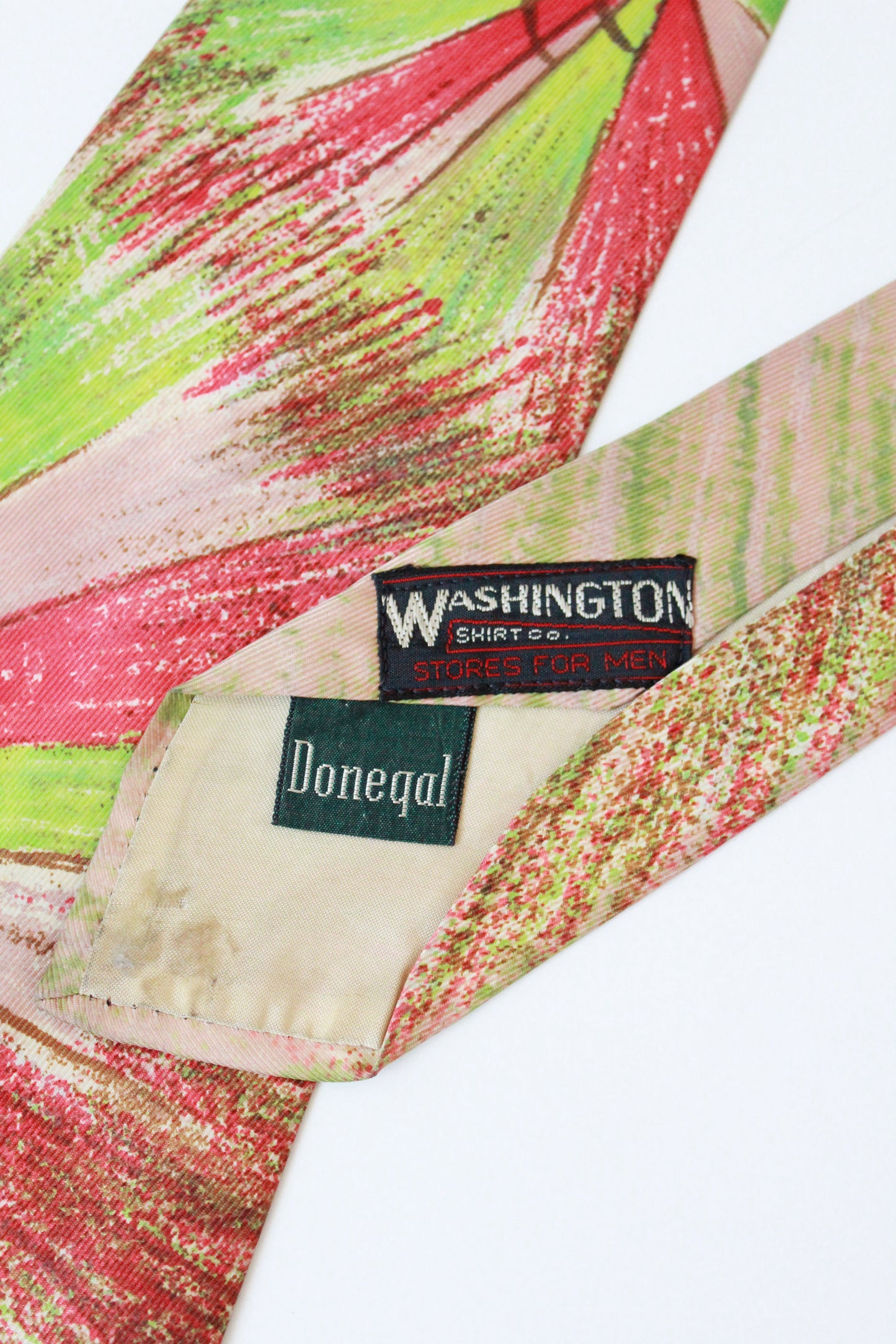 Vintage Early 1950s Hand Painted Neon Pink And Green Tie