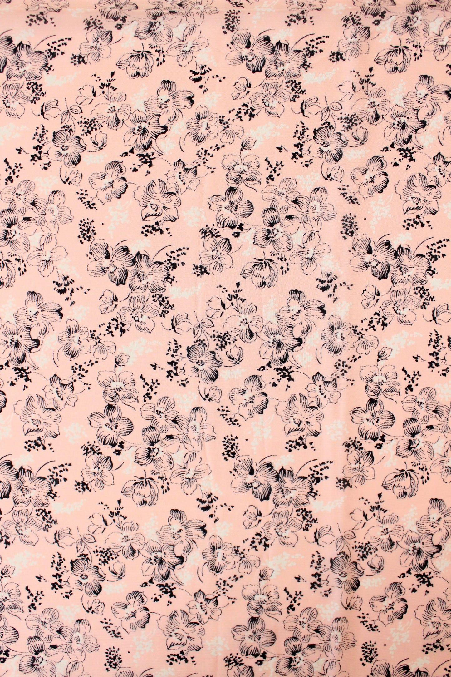 1940s Pink With Black And White Flowers Rayon Fabric, 3.5 Yards