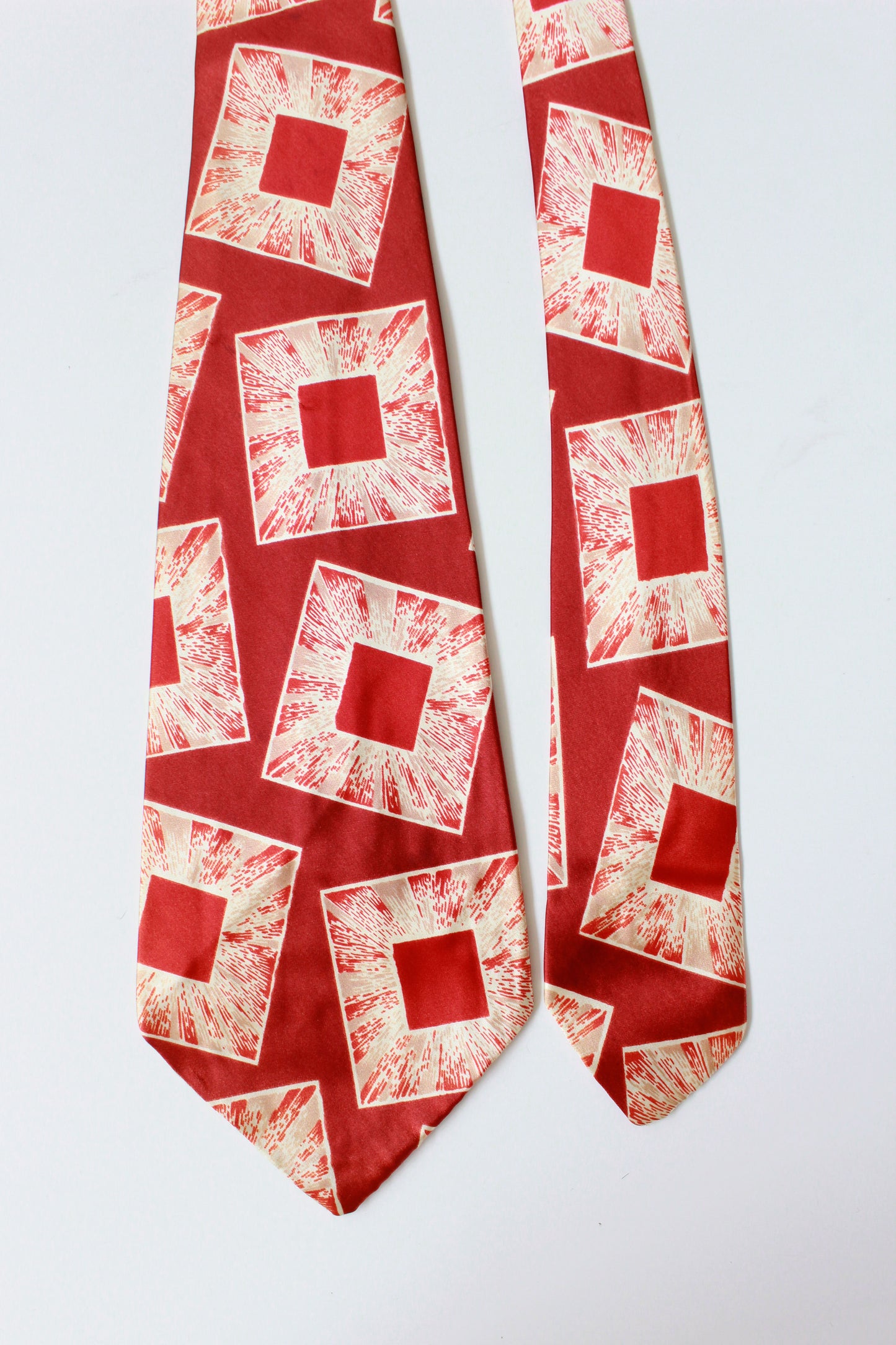 Vintage Early 1950s Abstract Red Squares Rayon Tie