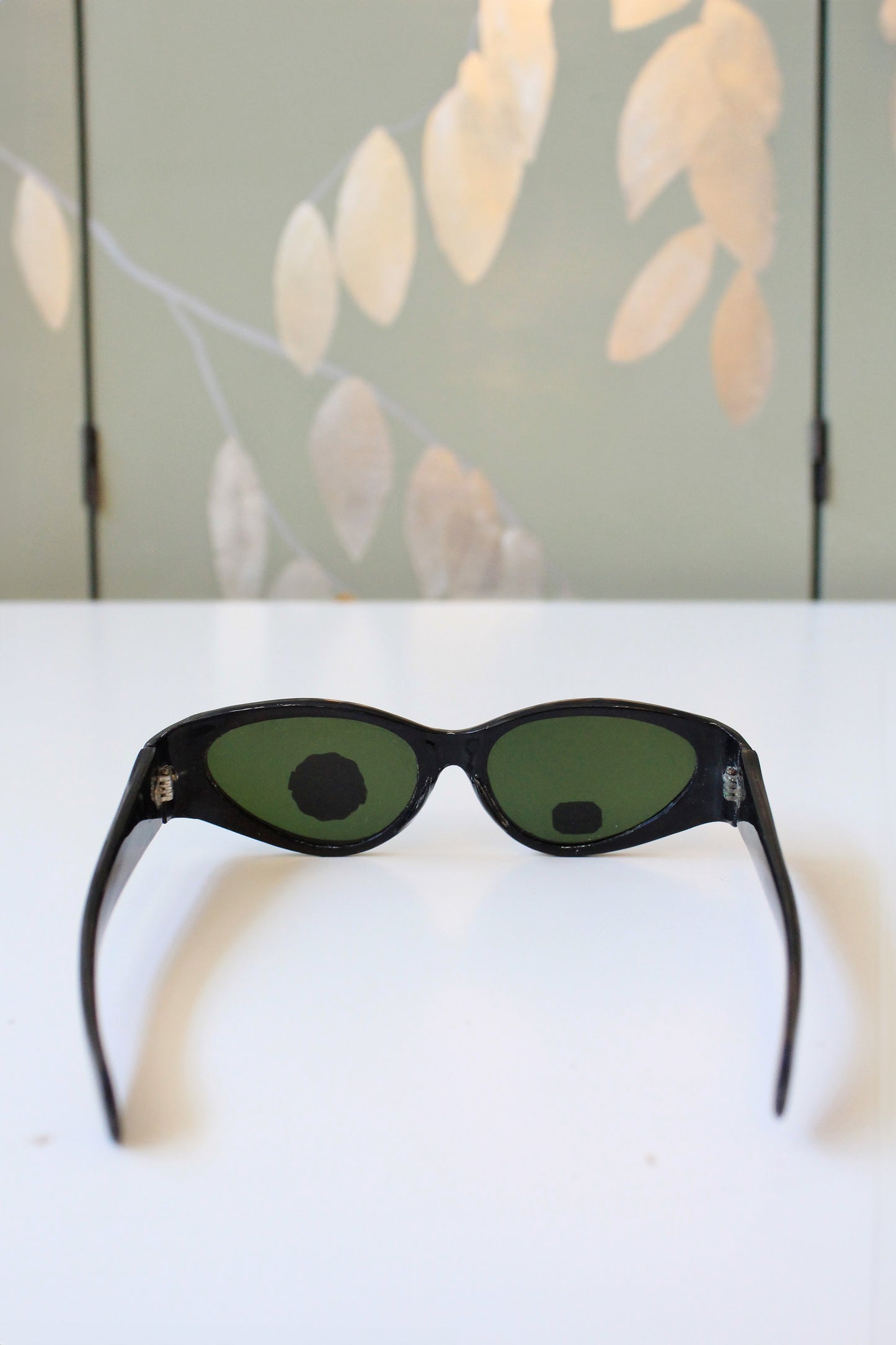 1950s Black Plastic Sunglasses With Green Lenses, Unused