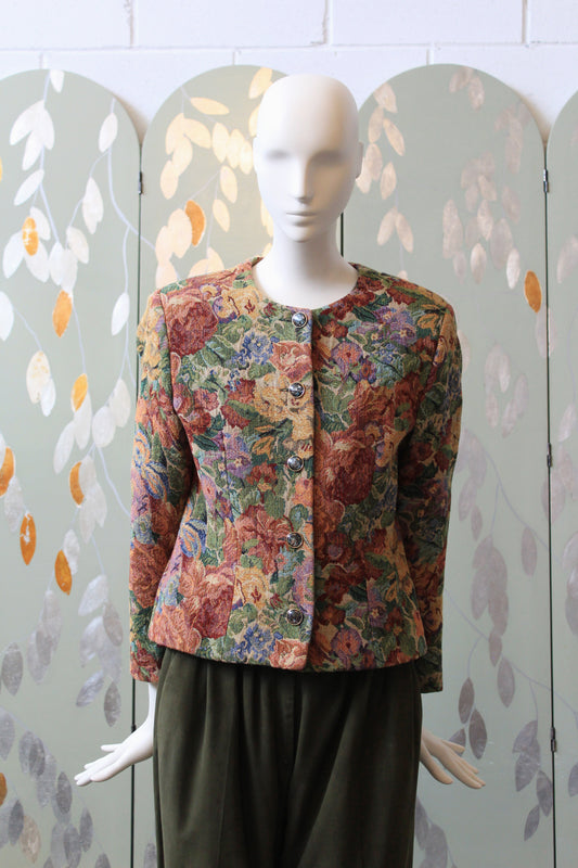 1980s/90s Floral Tapestry Button Up Mid Season Jacket, Small