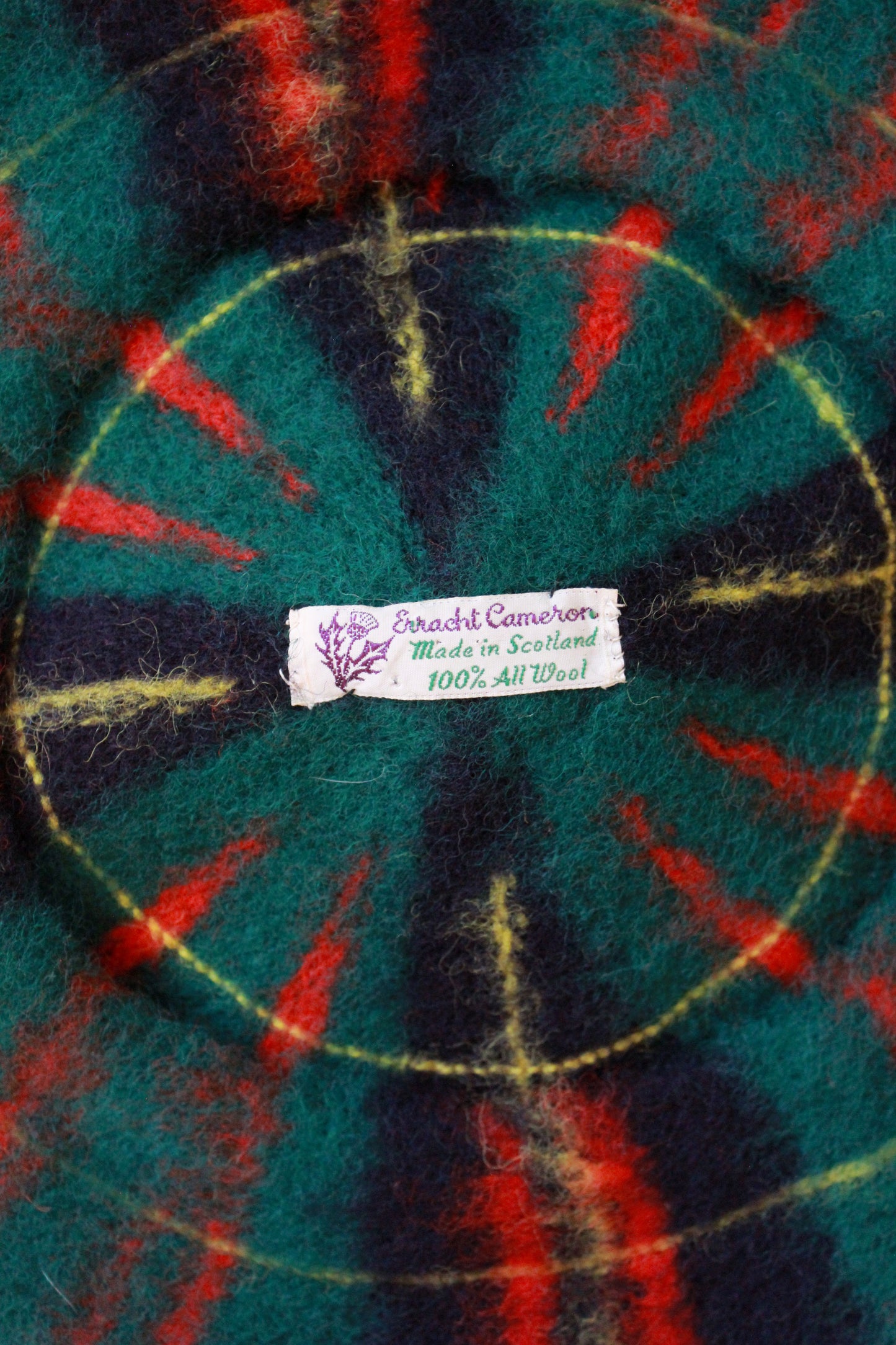 Vintage 1960s 100% Wool Erracht Cameron Plaid Beret With Pom Pom, Made In Scotland