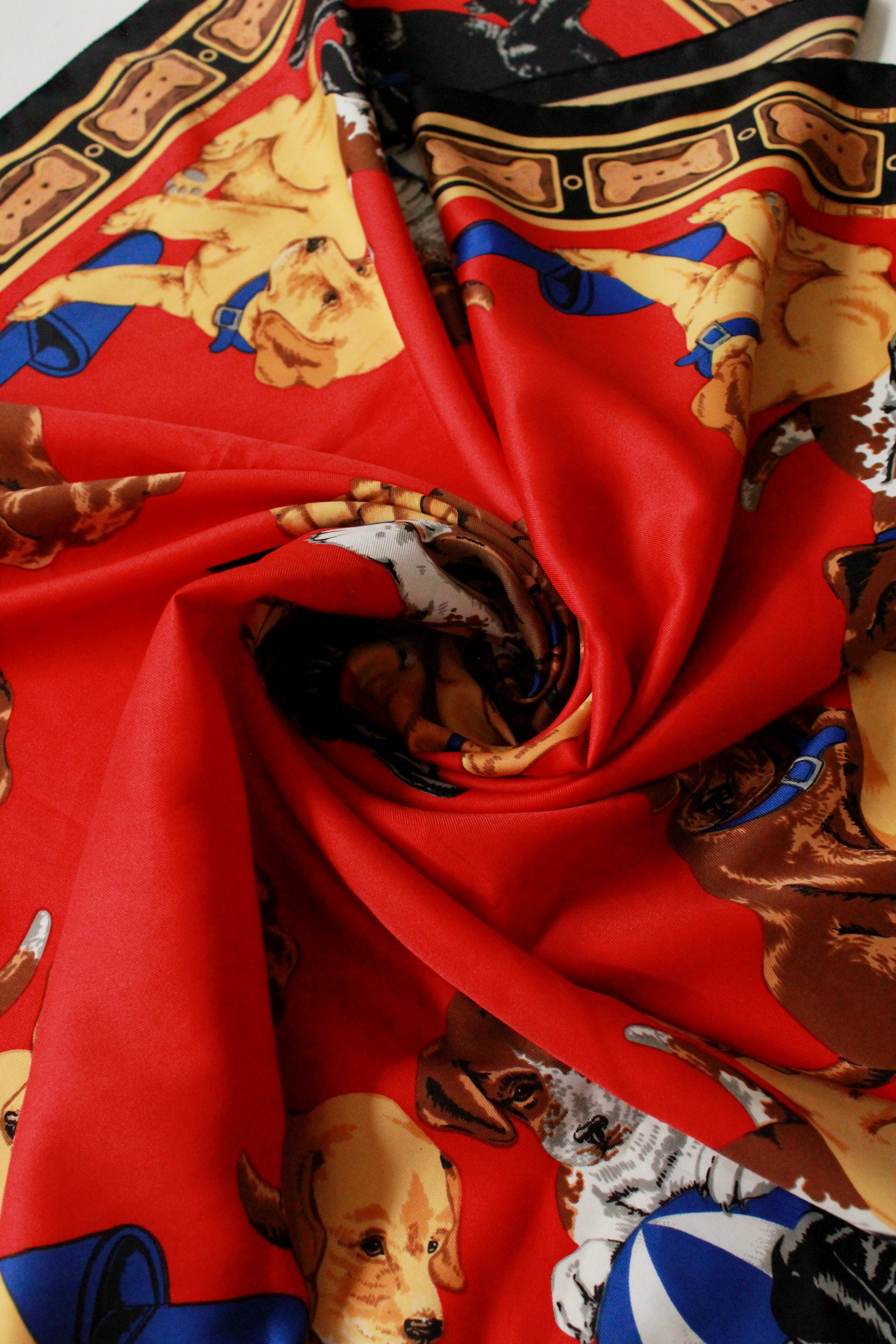 Elegant Red and Gold Puppies In A Basket Silk Scarf