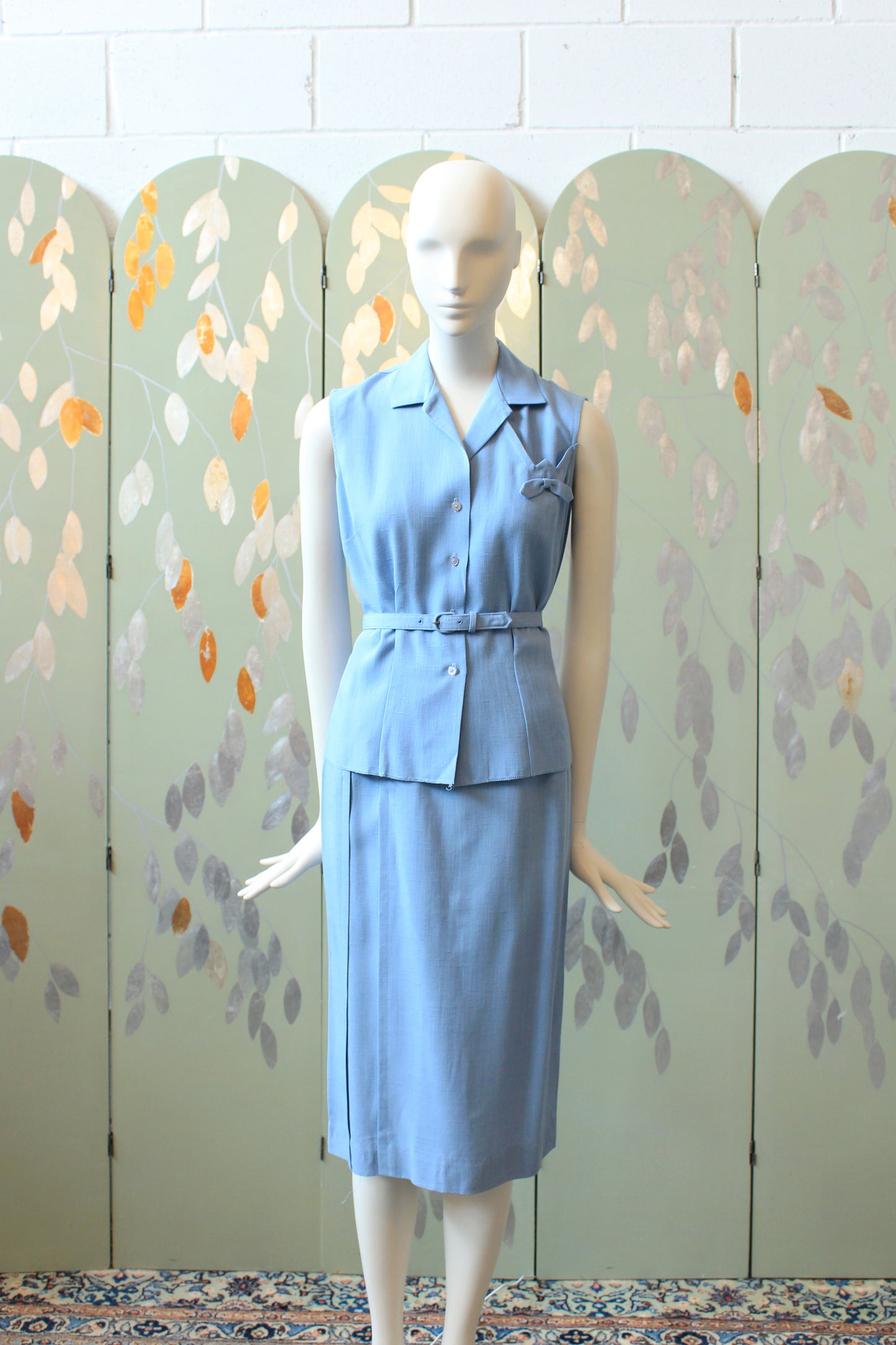1950s Light Blue Sleeveless Top And Matching Skirt Summer Set, XS