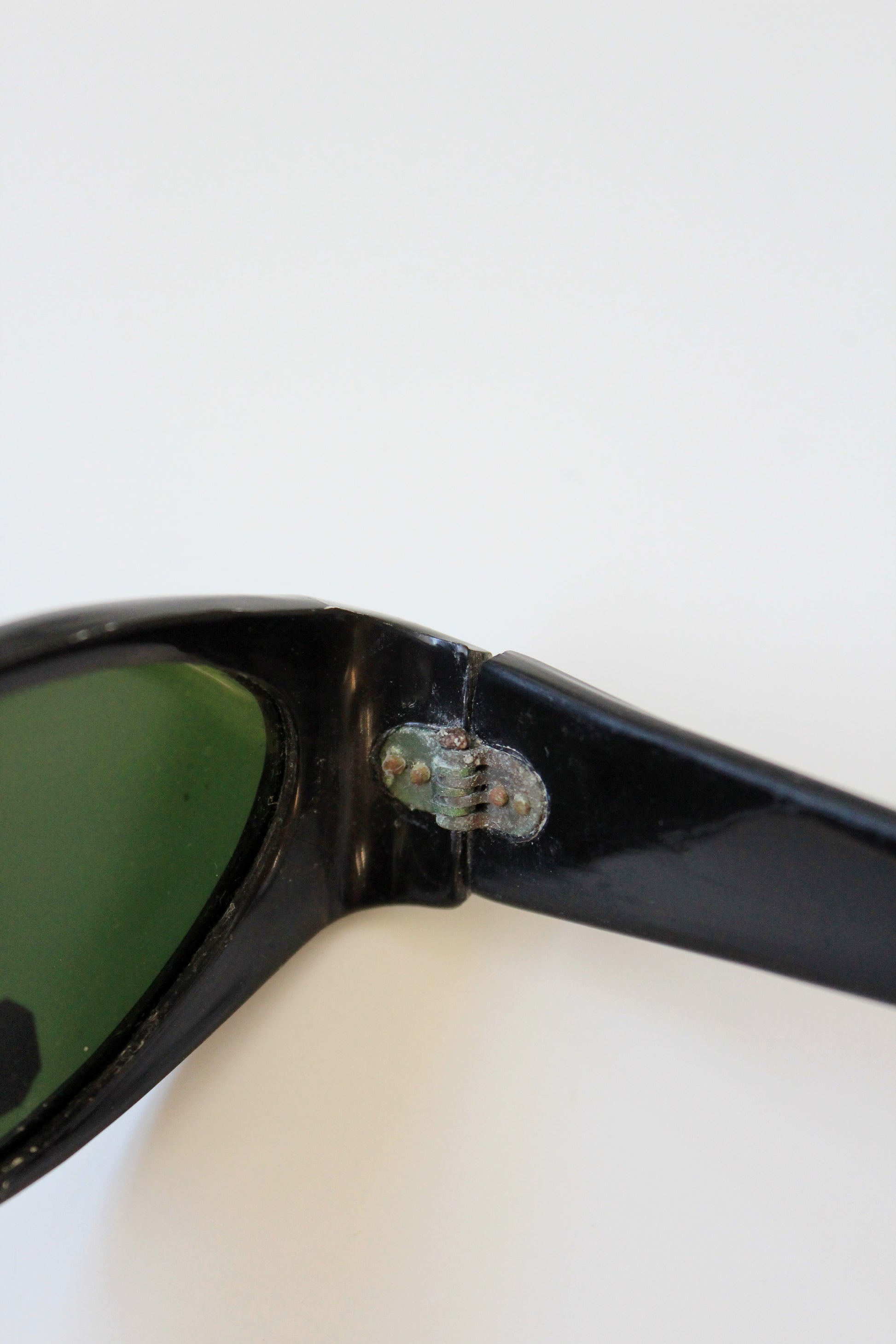 1950s Black Plastic Sunglasses With Green Lenses, Unused