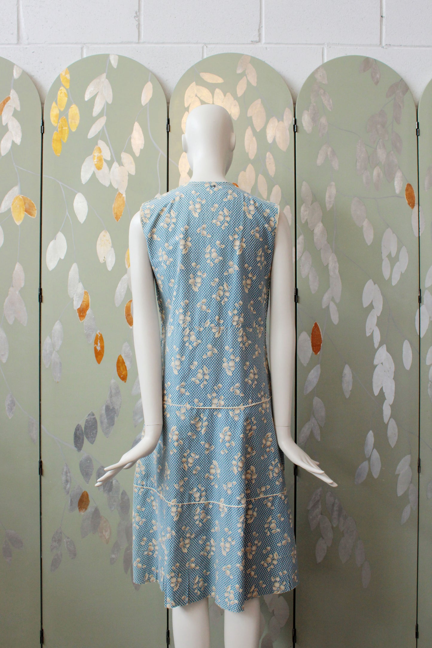 1920s Sleeveless Polka Dot Floral Dress, Daytime Flapper Dress