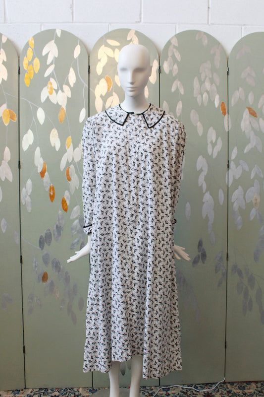 Early 1920s Geometric Print Day Dress, XL, Summer Dress, Black And White Dress, Cotton Day Dress, House Dress