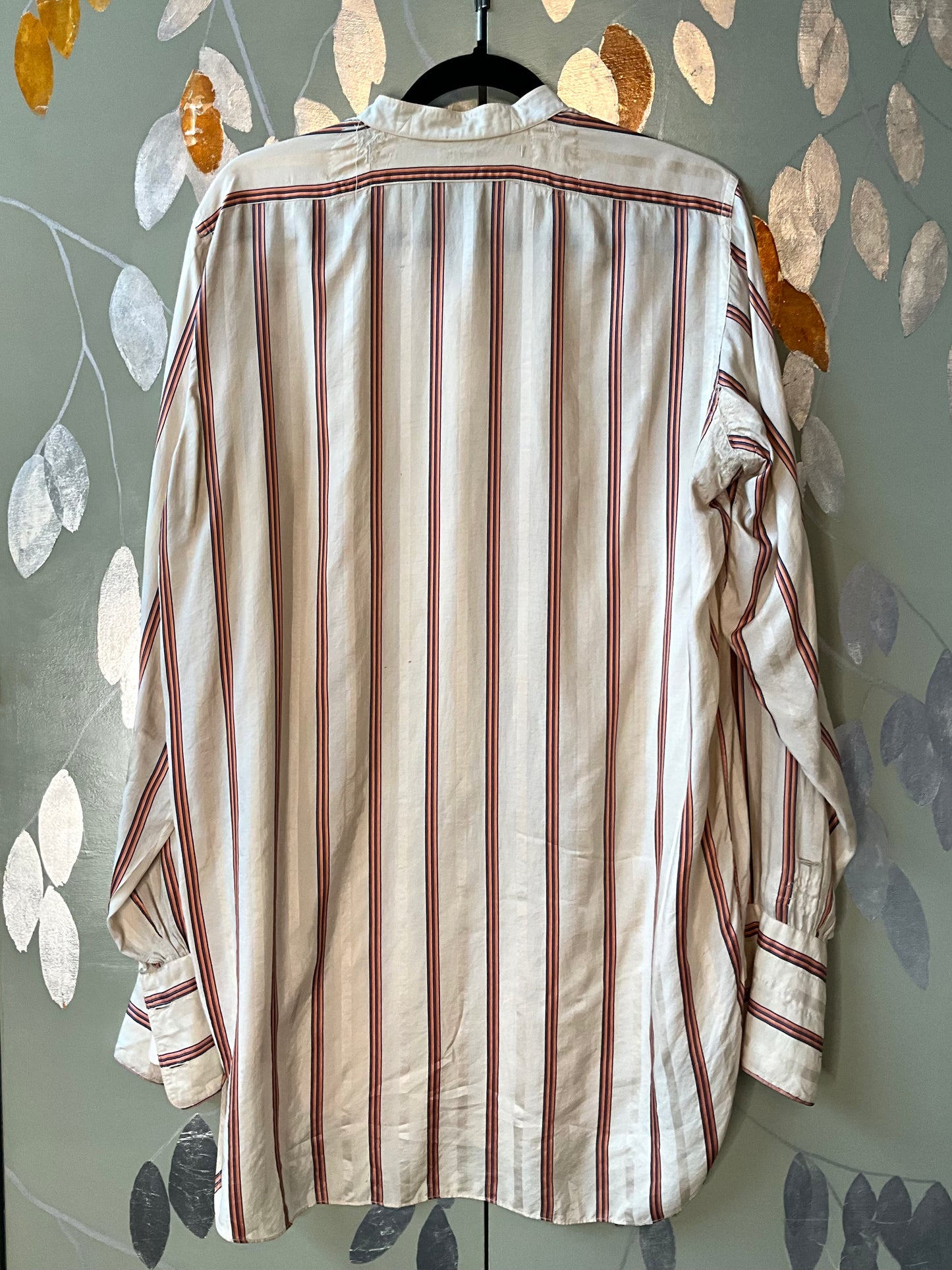 Antique 1920s Beige Pink Stripe Silk Dress Shirt, N14