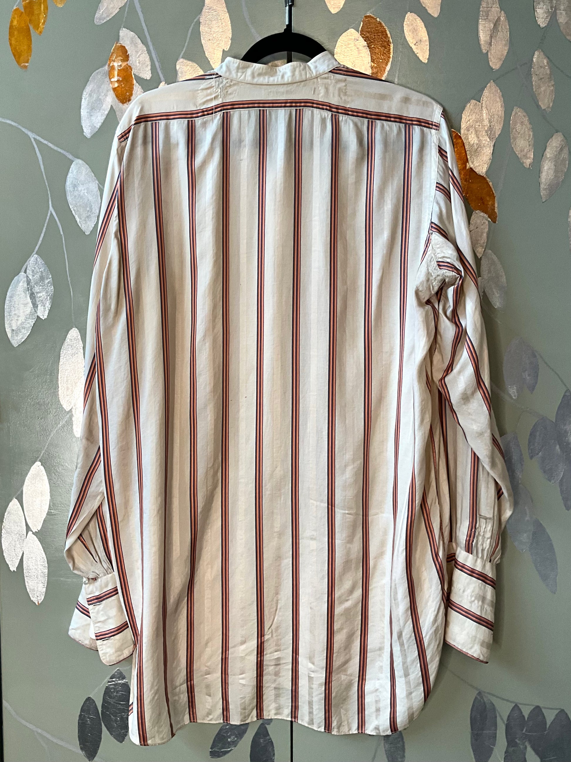 Antique 1920s Beige Pink Stripe Silk Dress Shirt, N14