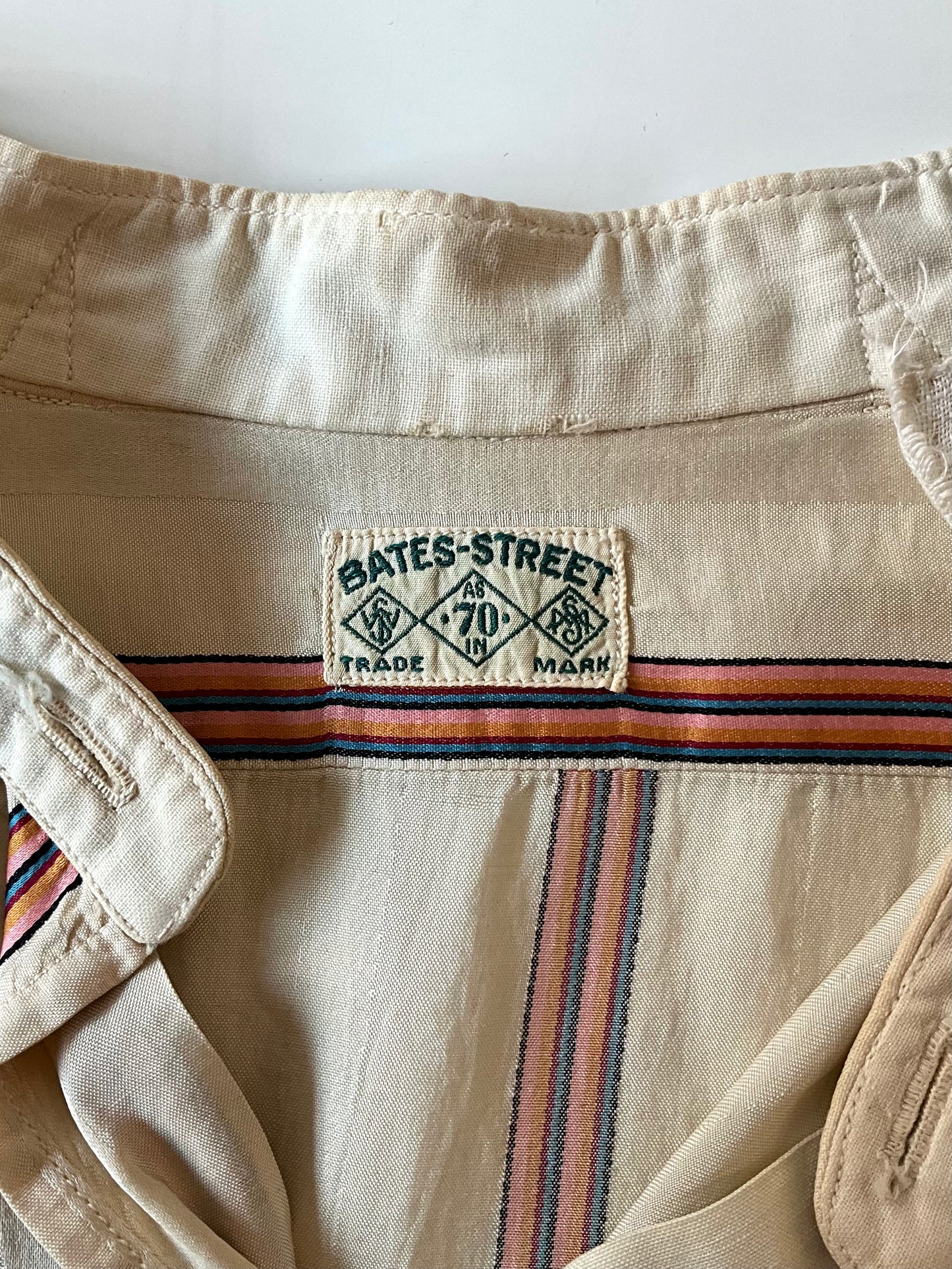 Antique 1920s Beige Pink Stripe Silk Dress Shirt, N14