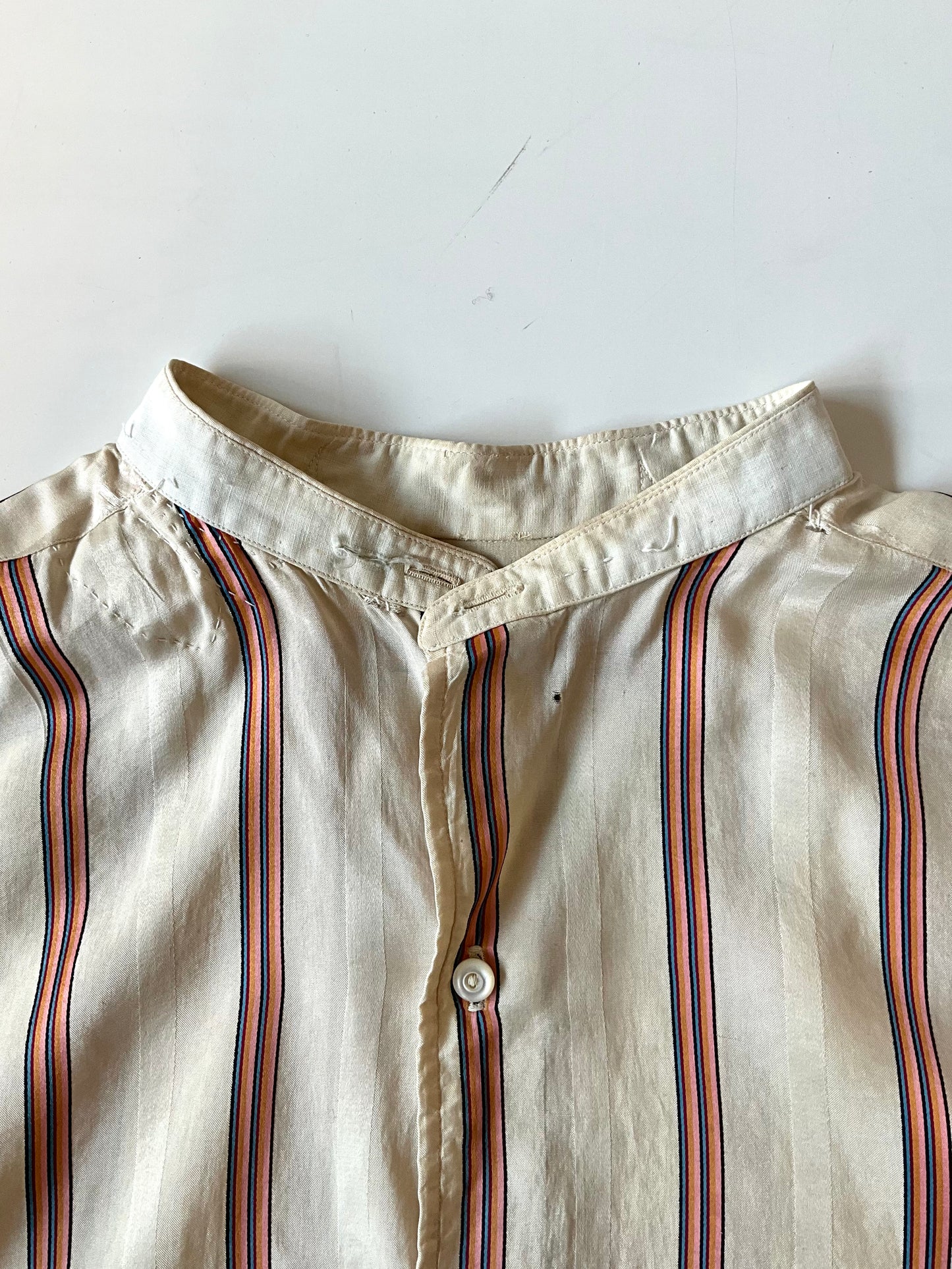 Antique 1920s Beige Pink Stripe Silk Dress Shirt, N14