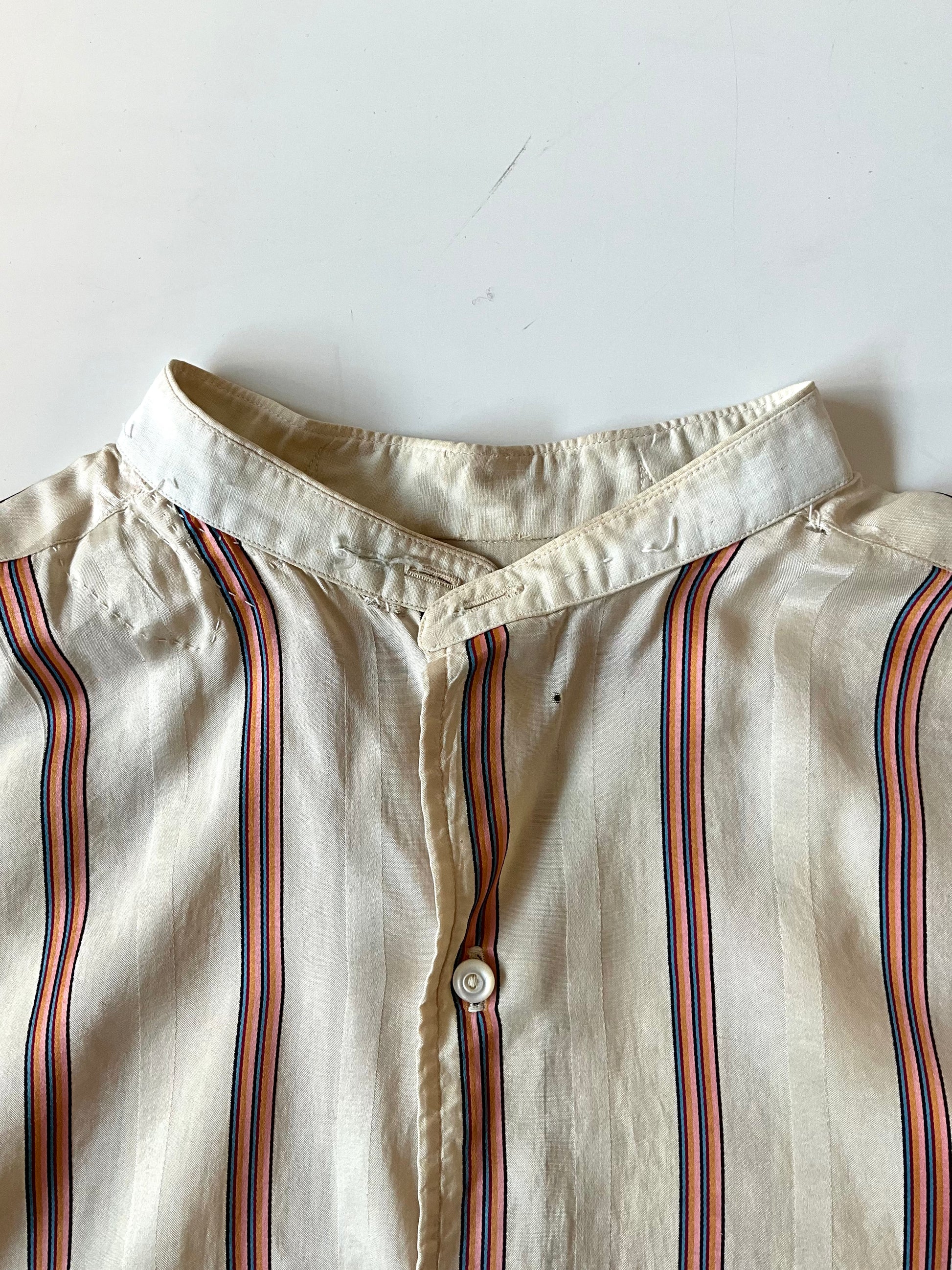 Antique 1920s Beige Pink Stripe Silk Dress Shirt, N14