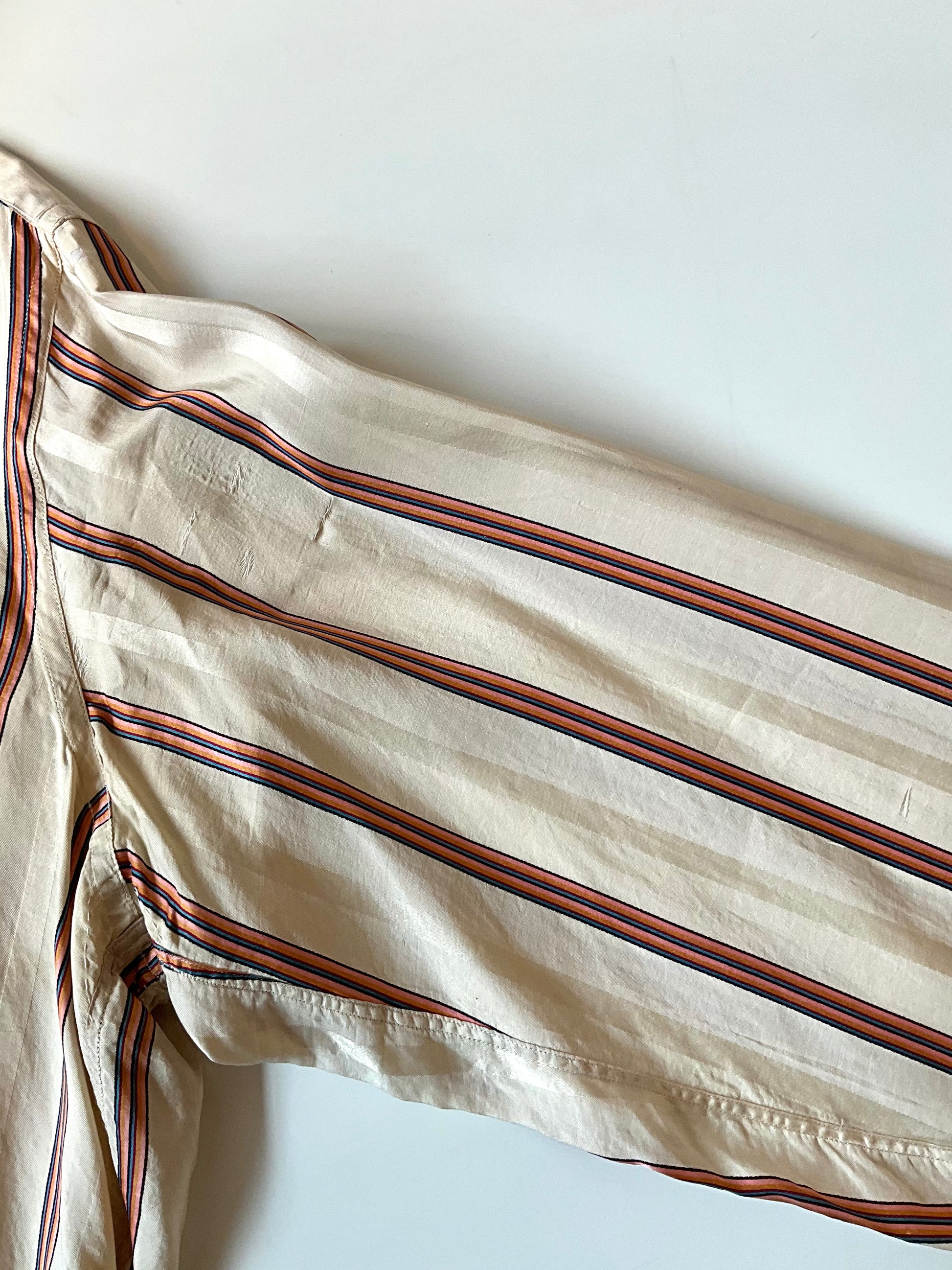 Antique 1920s Beige Pink Stripe Silk Dress Shirt, N14