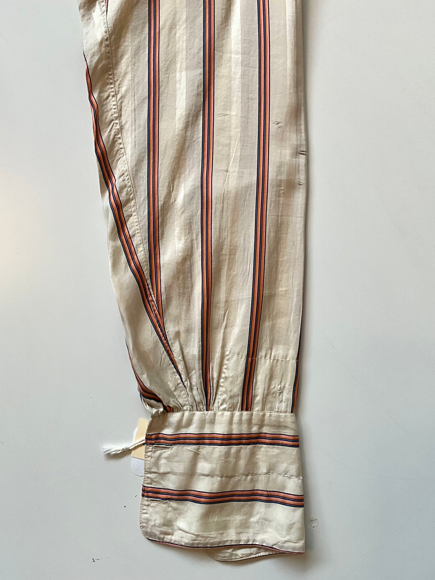 Antique 1920s Beige Pink Stripe Silk Dress Shirt, N14
