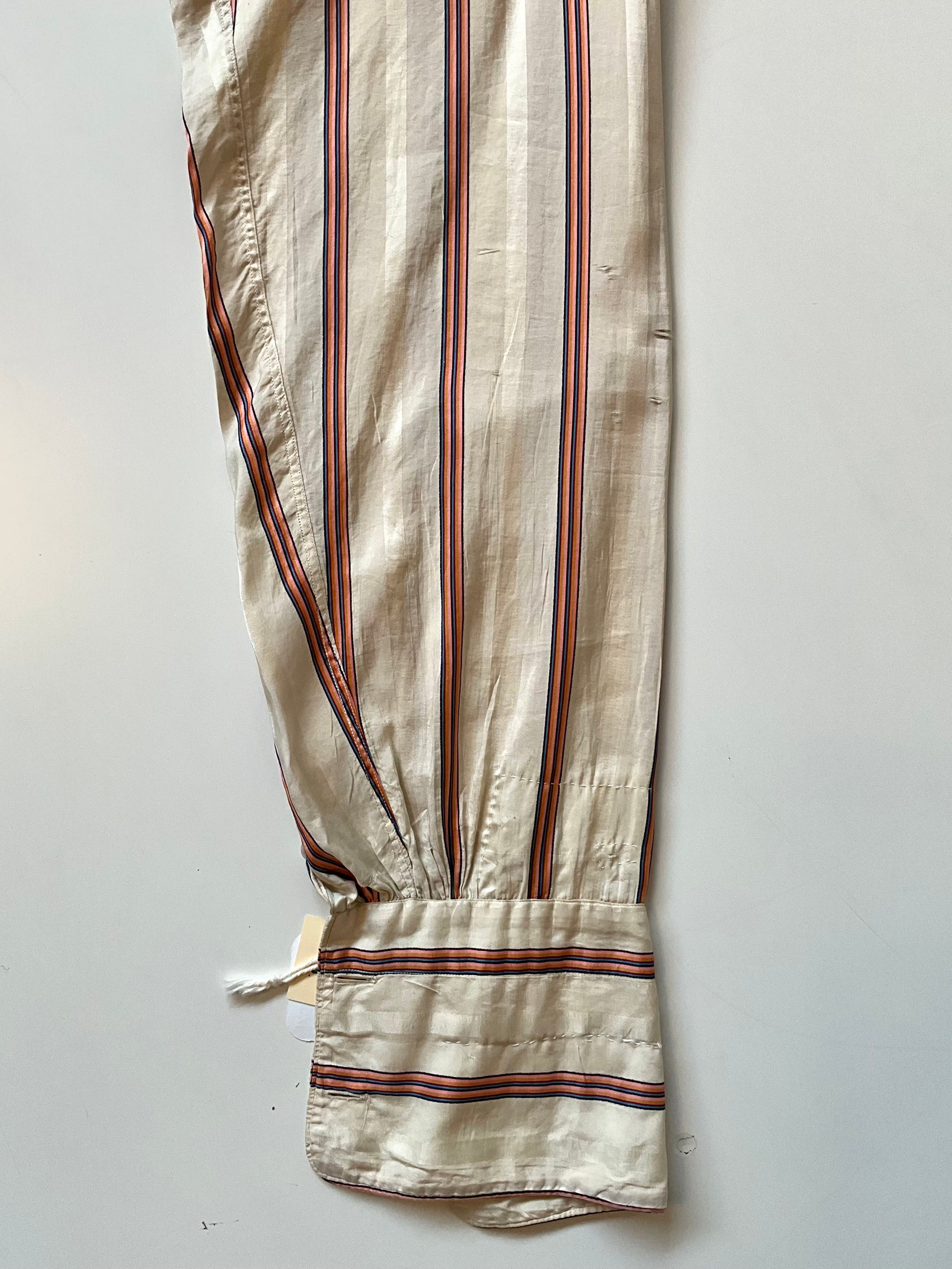 Antique 1920s Beige Pink Stripe Silk Dress Shirt, N14
