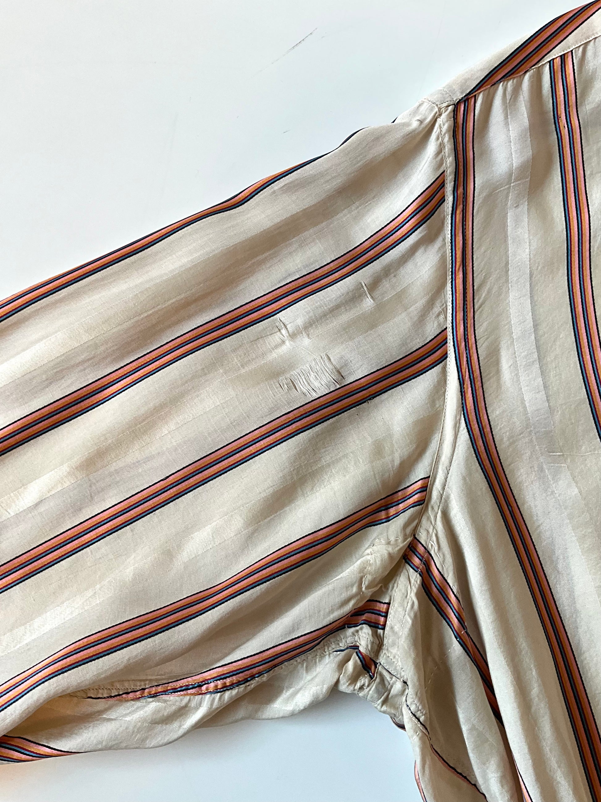 Antique 1920s Beige Pink Stripe Silk Dress Shirt, N14