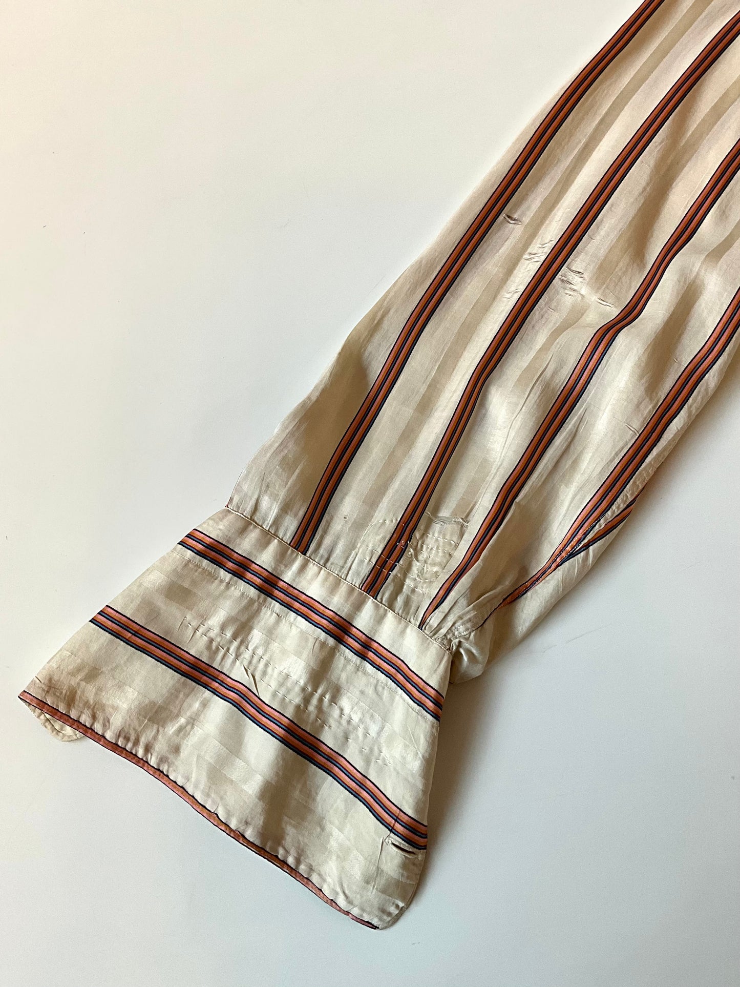 Antique 1920s Beige Pink Stripe Silk Dress Shirt, N14