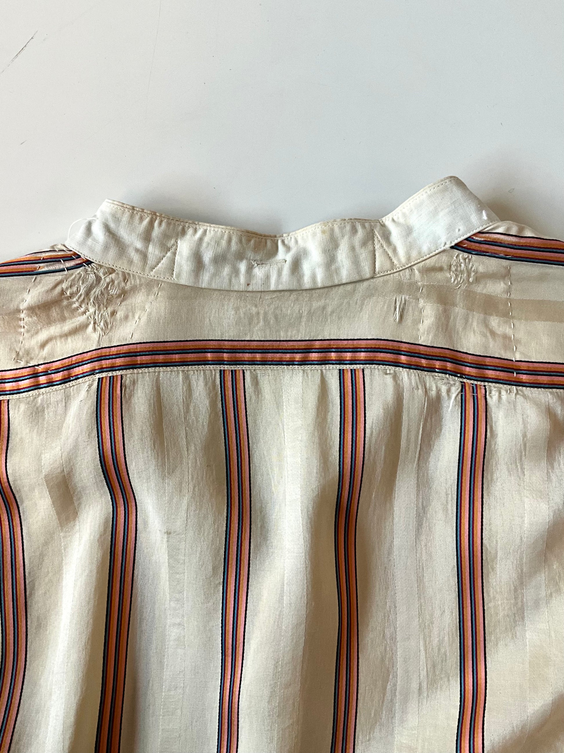 Antique 1920s Beige Pink Stripe Silk Dress Shirt, N14