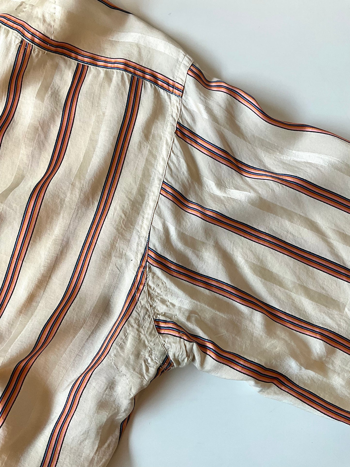 Antique 1920s Beige Pink Stripe Silk Dress Shirt, N14