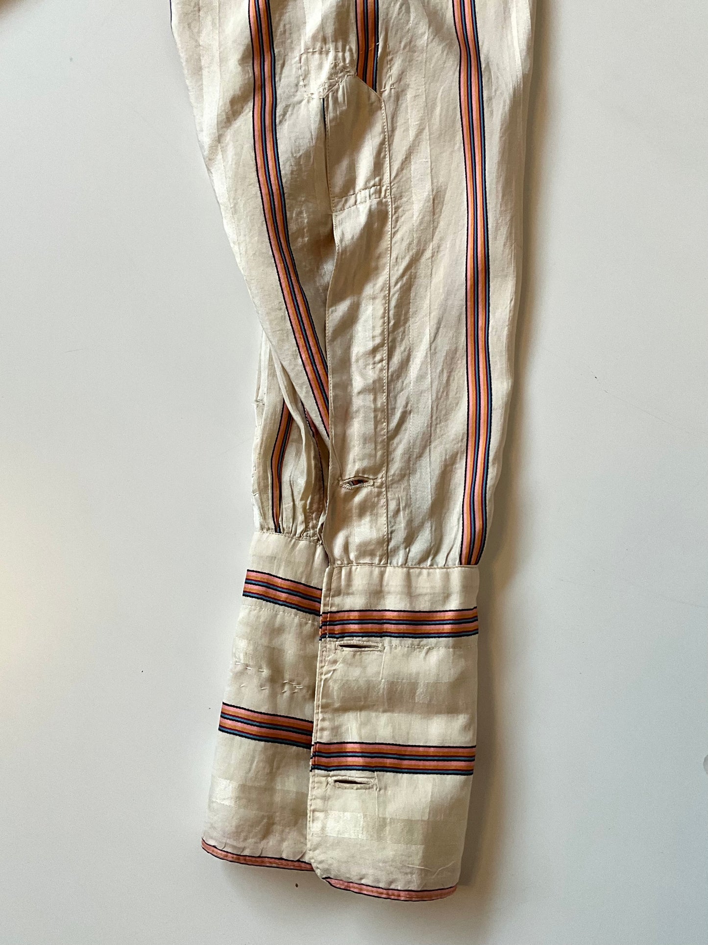 Antique 1920s Beige Pink Stripe Silk Dress Shirt, N14