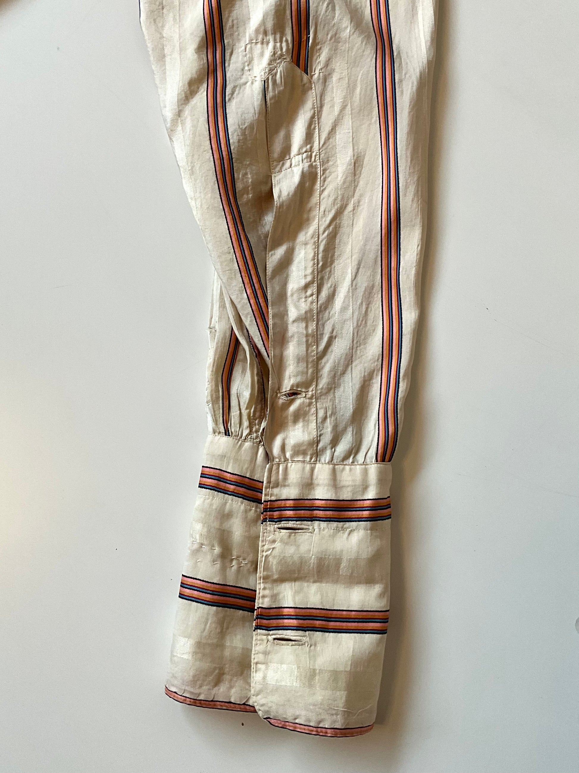 Antique 1920s Beige Pink Stripe Silk Dress Shirt, N14