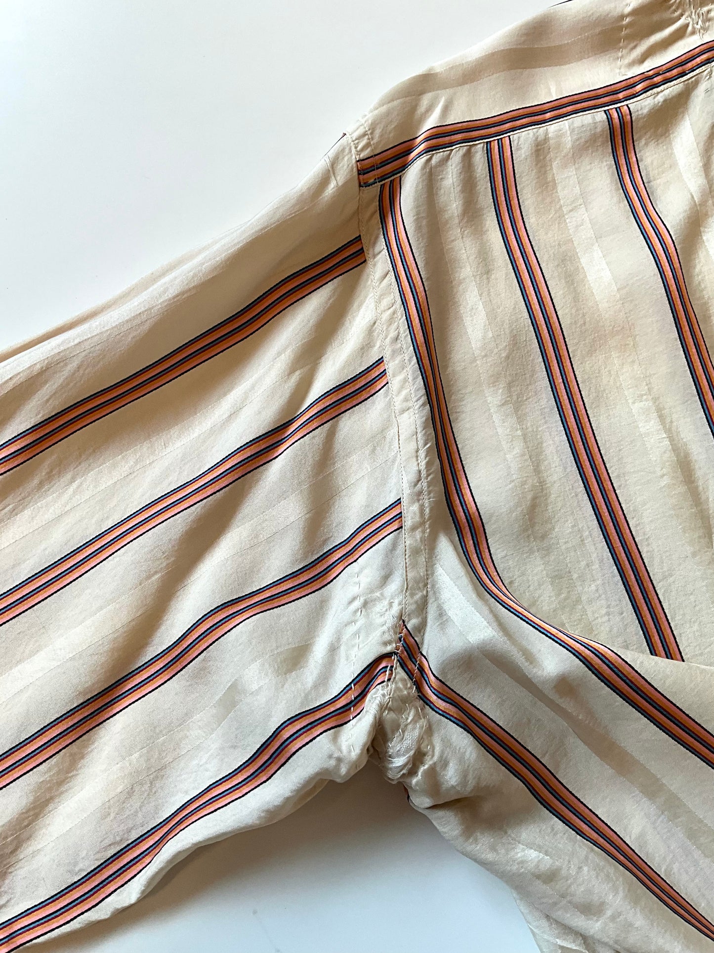 Antique 1920s Beige Pink Stripe Silk Dress Shirt, N14