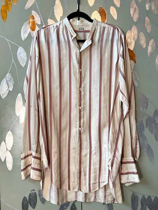Antique 1920s Beige Pink Stripe Silk Dress Shirt, N14