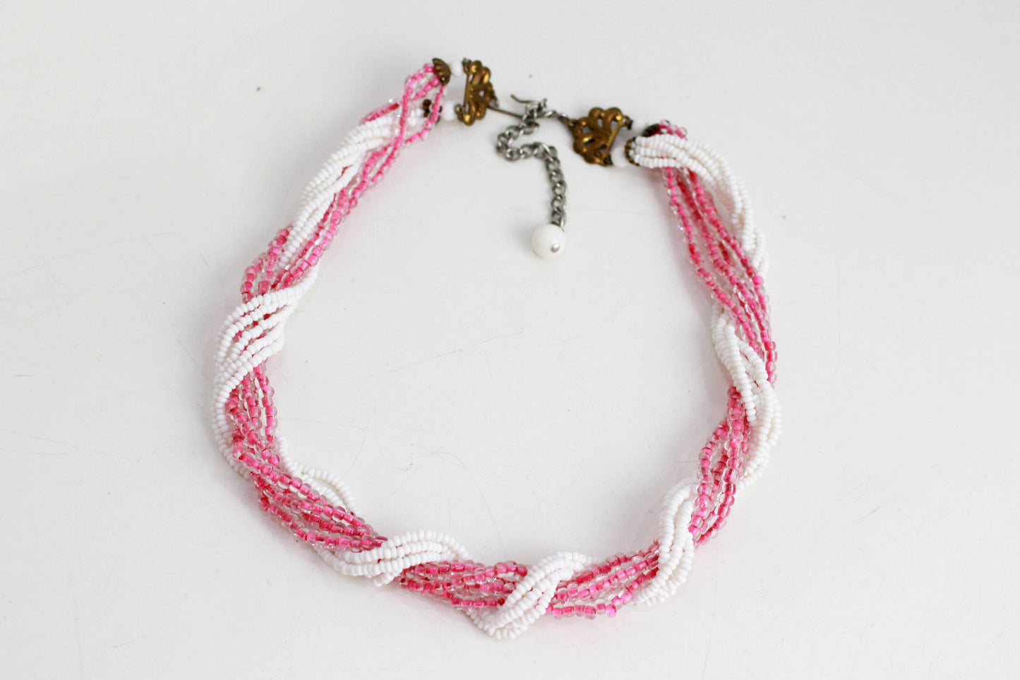 1940s/50s Glass Torsade, Pink and White Beads Necklace