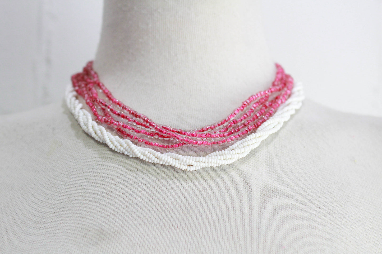 1940s/50s Glass Torsade, Pink and White Beads Necklace