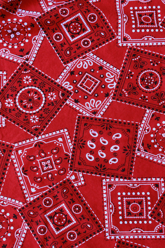 Vintage 1950s Bandana Print Fabric, Red And White Vintage Sewing Fabric, 2.8 Yards