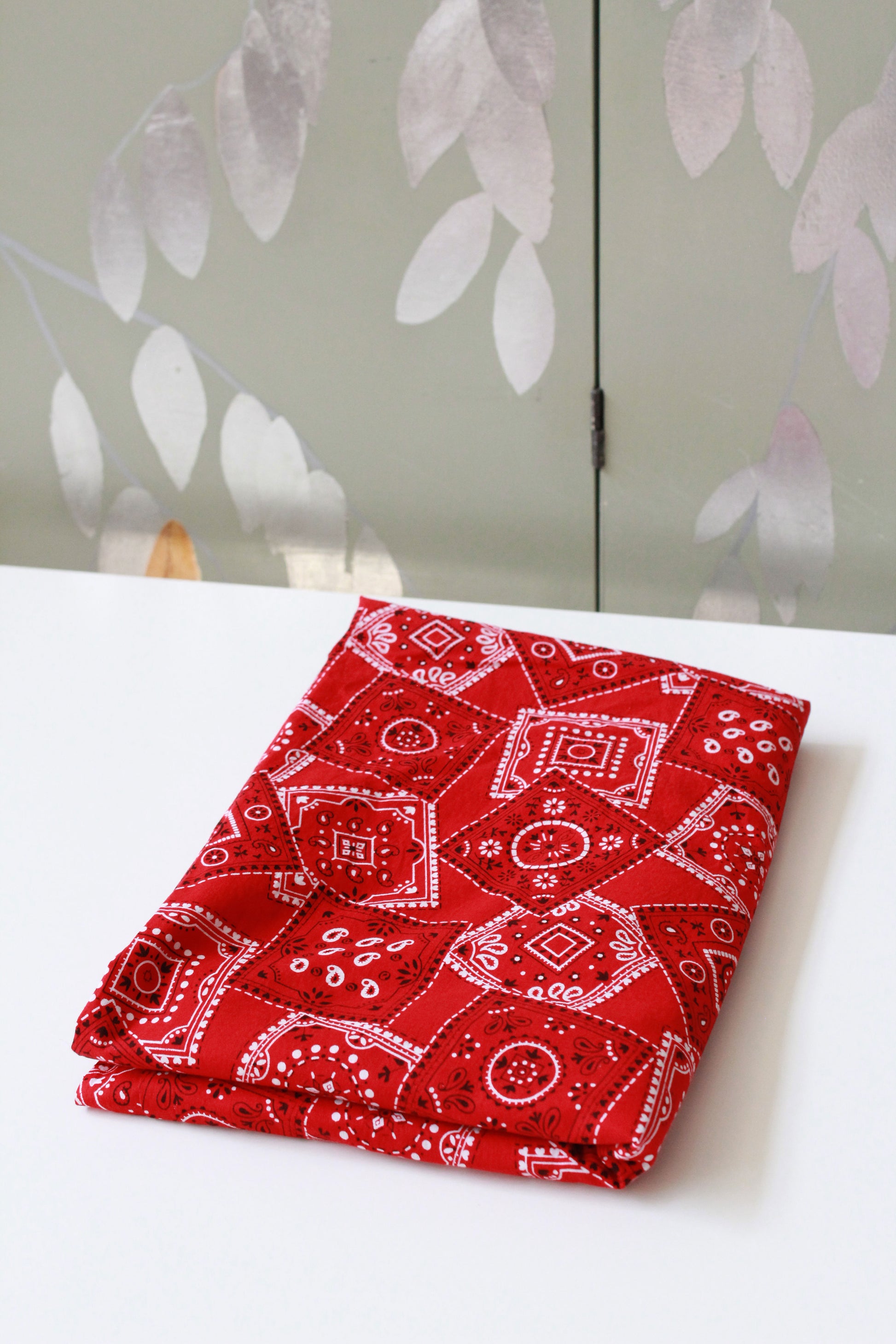 Vintage 1950s Bandana Print Fabric, Red And White Vintage Sewing Fabric, 2.8 Yards