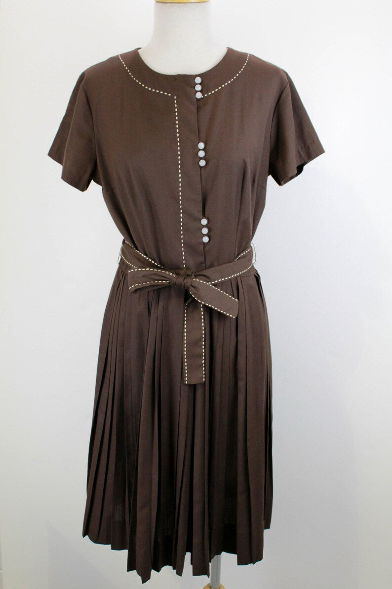 Vintage 1950s Brown Cotton Shirt Dress, 38