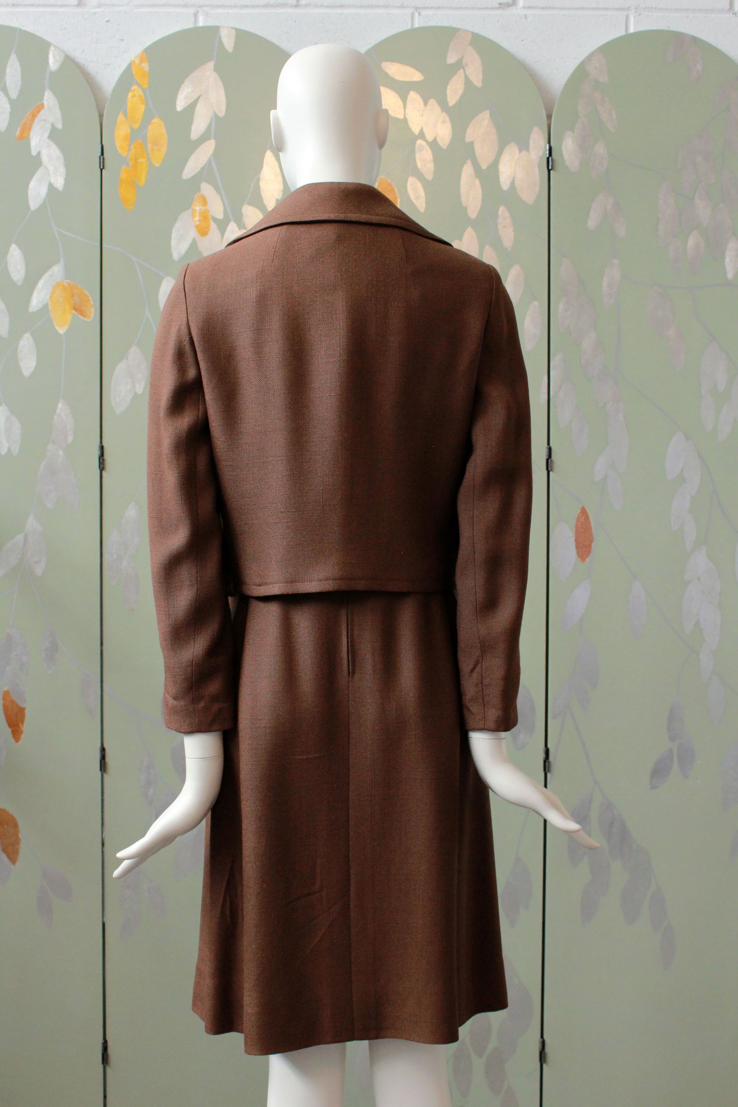 Vintage 1960s Brown Dress Set With Weighted Jacket, XS