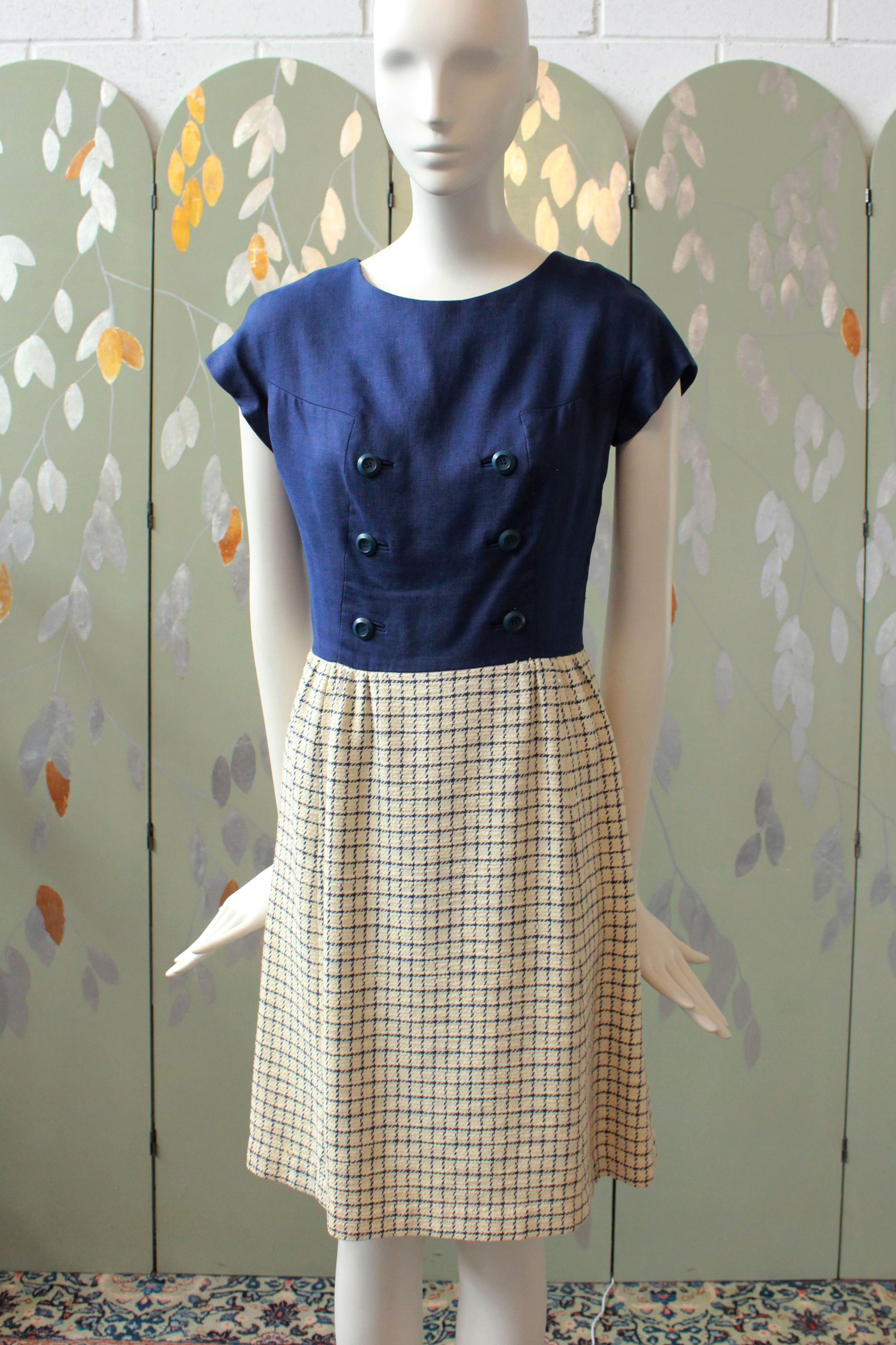 Vintage 1960s Dress Set, Blue and Cream Checkered Plaid Jacket and Dre Ian Drummond Vintage Vintage 1960s Dress Set, Blue and Cream Checkered Plaid Jacket and Dre Ian Drummond Vintage