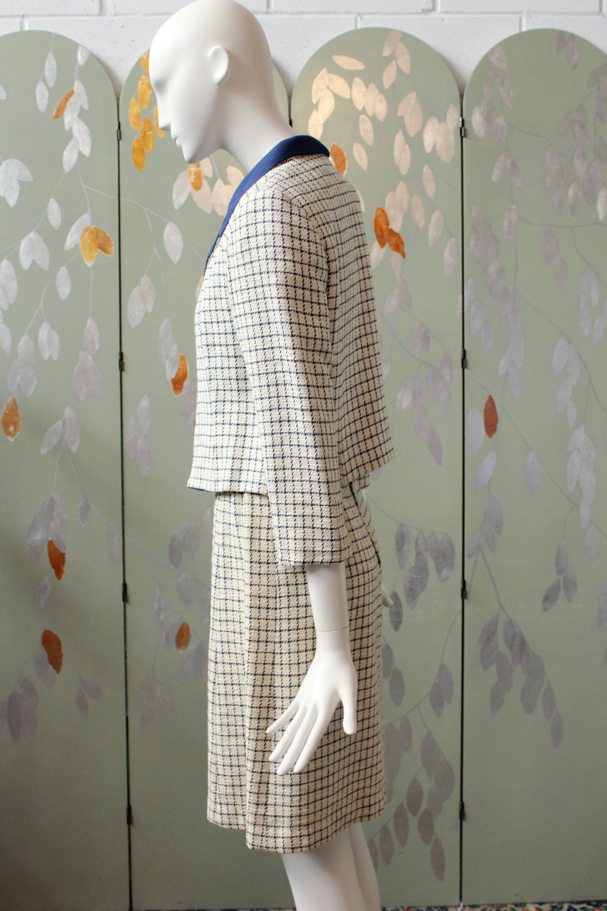 Vintage 1960s Dress Set, Blue and Cream Checkered Plaid Jacket and Dress, XS