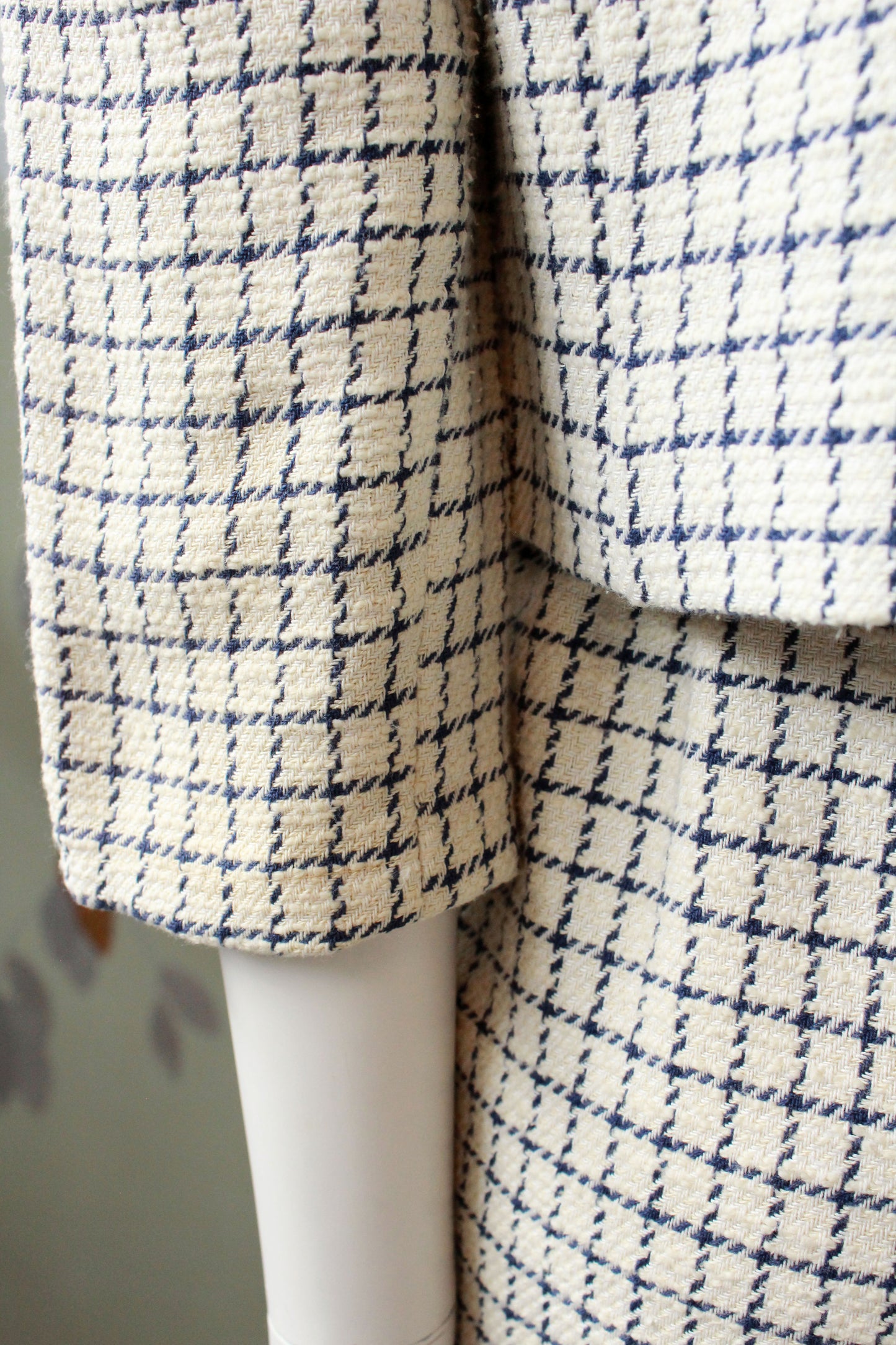 Vintage 1960s Dress Set, Blue and Cream Checkered Plaid Jacket and Dress, XS