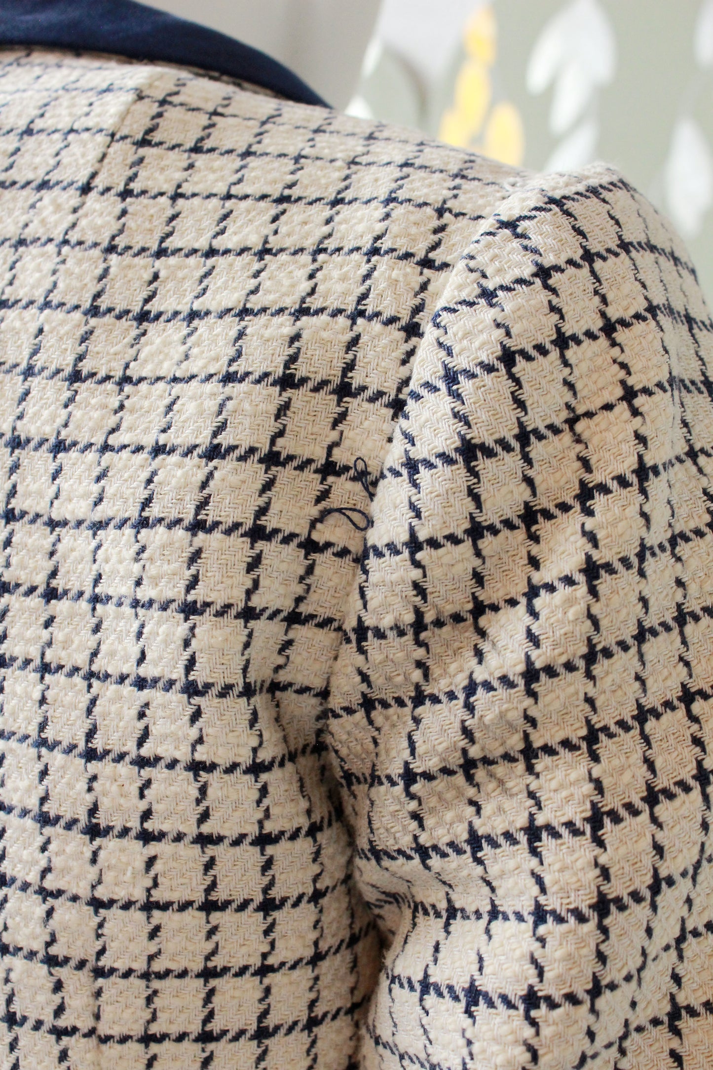 Vintage 1960s Dress Set, Blue and Cream Checkered Plaid Jacket and Dress, XS