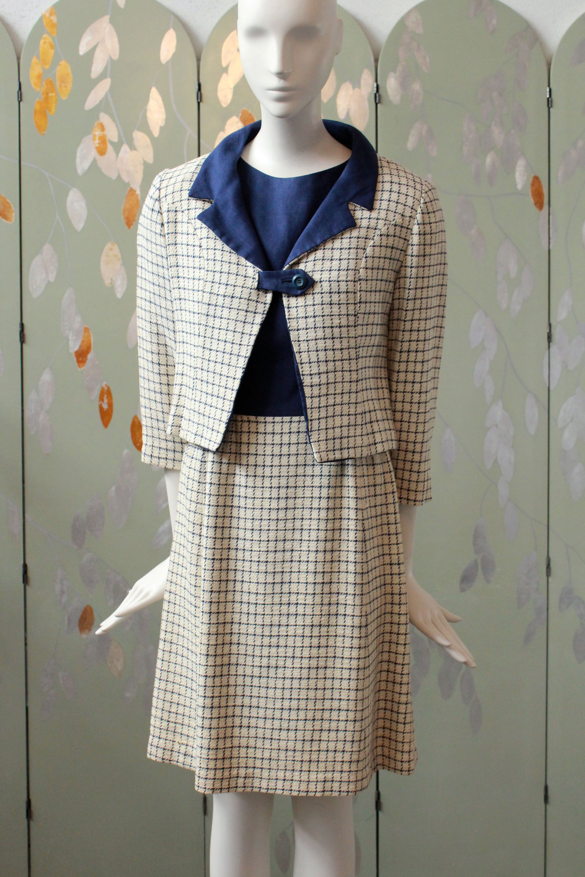 Vintage 1960s Dress Set, Blue and Cream Checkered Plaid Jacket and Dre Ian Drummond Vintage Vintage 1960s Dress Set, Blue and Cream Checkered Plaid Jacket and Dre Ian Drummond Vintage