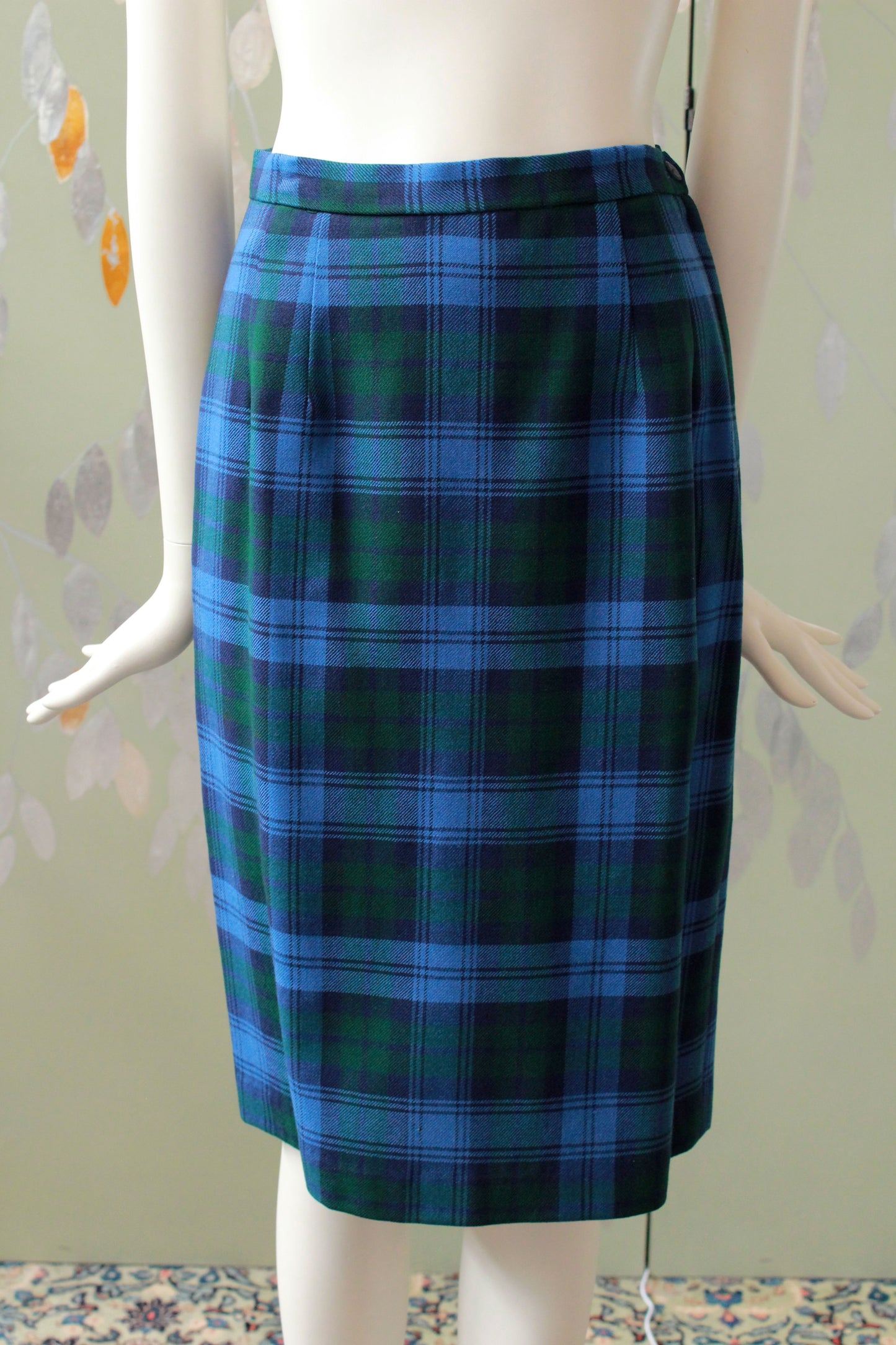 Vintage 1960s Matching Set in Blue and Green Plaid, Vintage XS