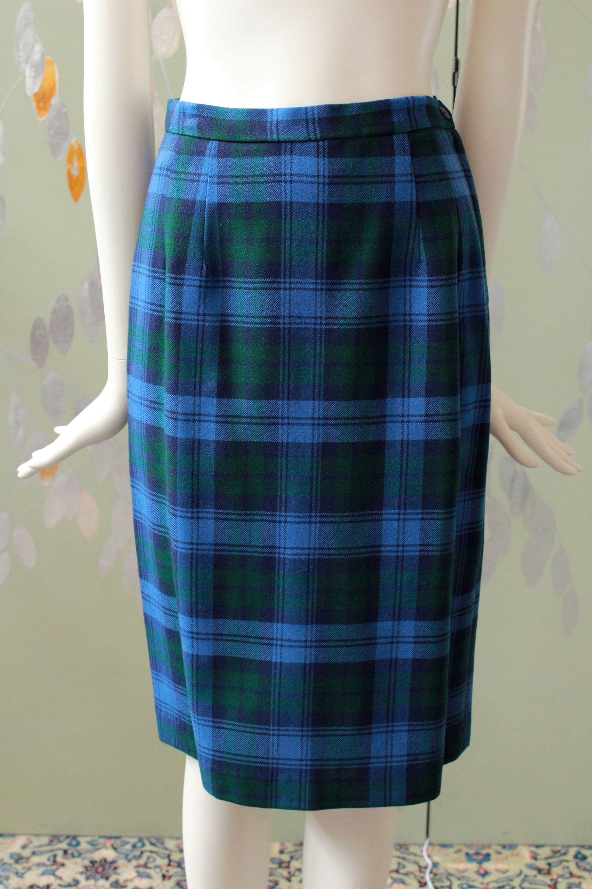 Vintage 1960s Matching Set in Blue and Green Plaid, Vintage XS