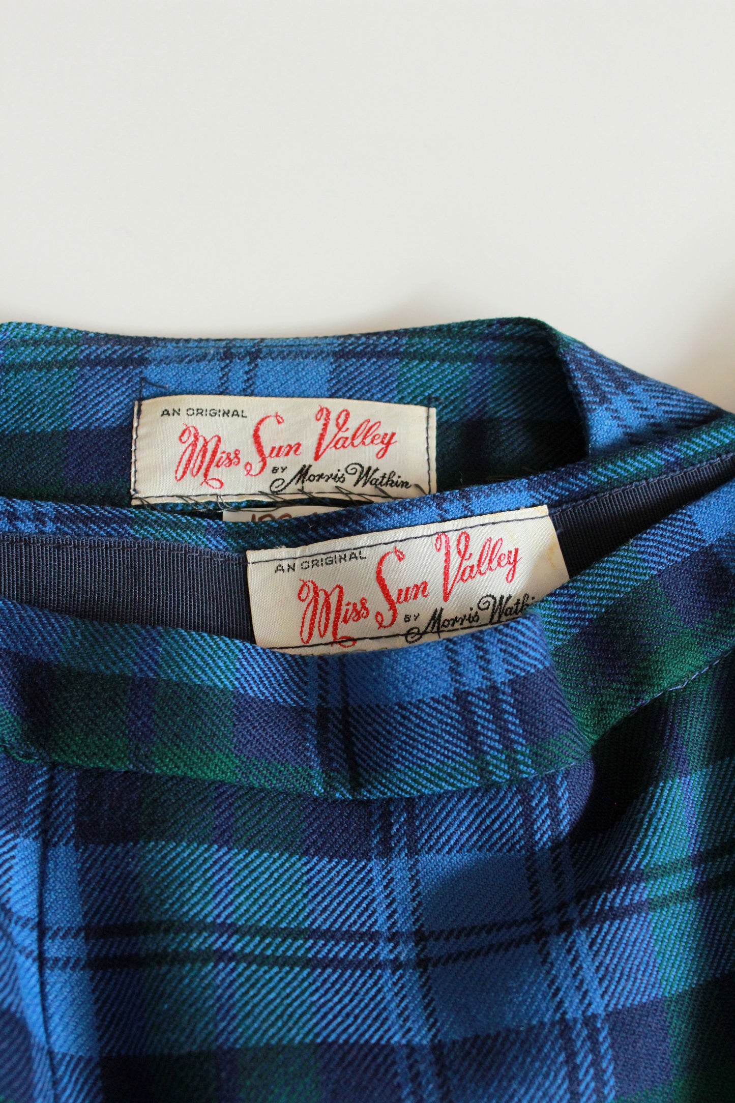 Vintage 1960s Matching Set in Blue and Green Plaid, Vintage XS