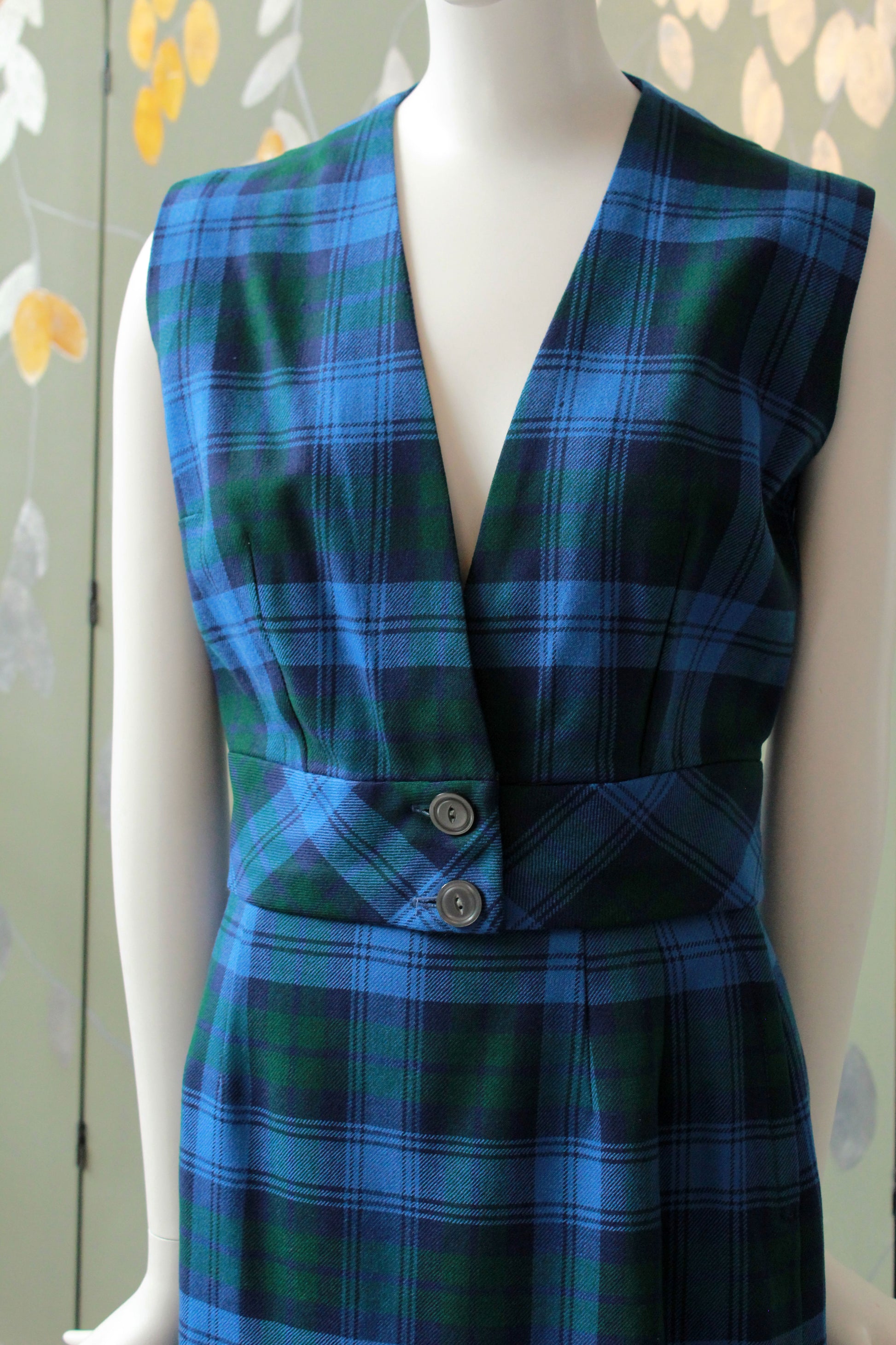 Vintage 1960s Matching Set in Blue and Green Plaid, Vintage XS