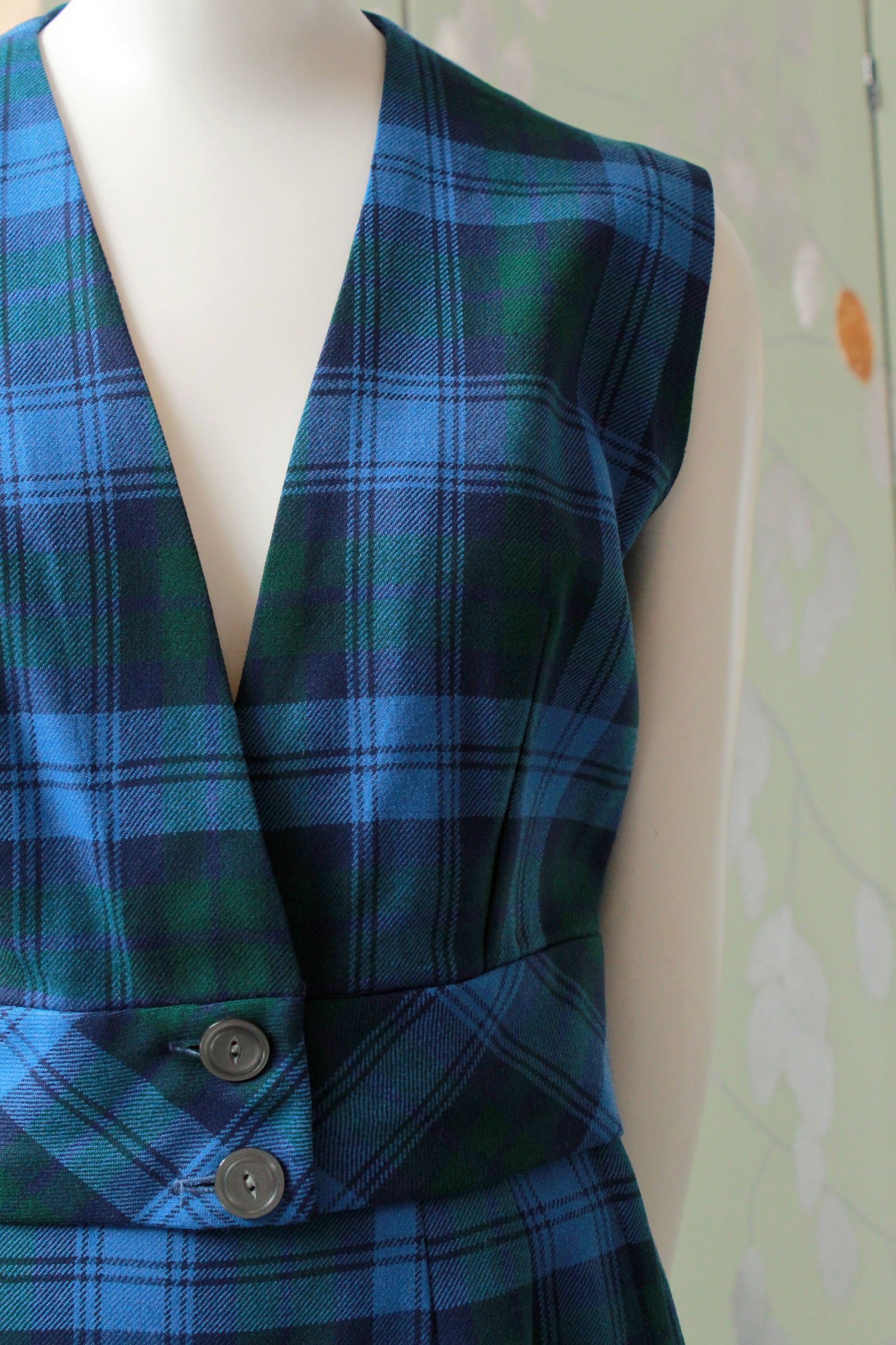 Vintage 1960s Matching Set in Blue and Green Plaid, Vintage XS