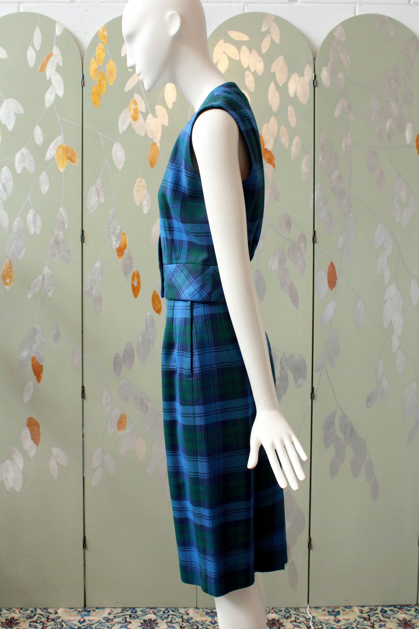 Vintage 1960s Matching Set in Blue and Green Plaid, Vintage XS