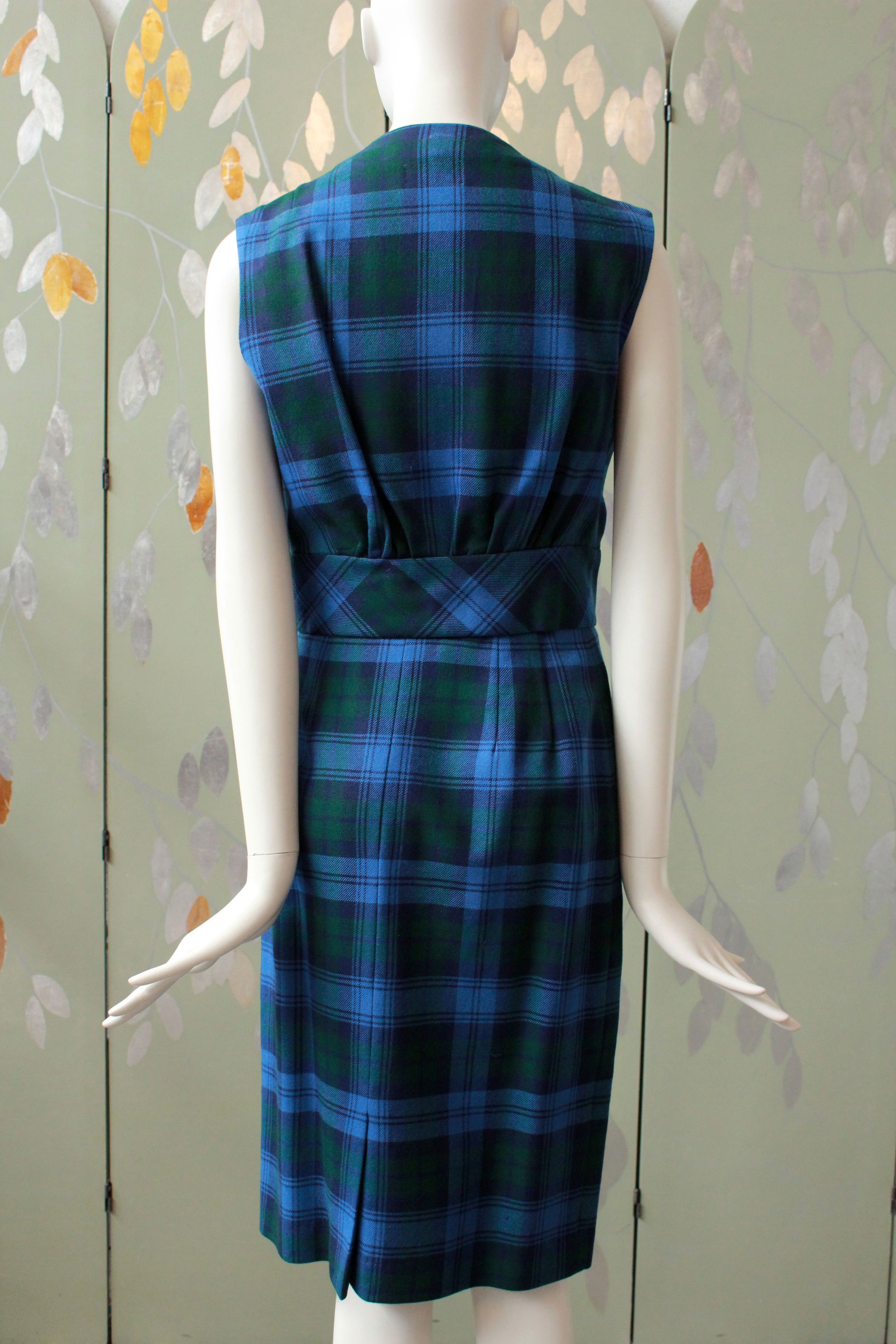 Vintage 1960s Matching Set in Blue and Green Plaid, Vintage XS