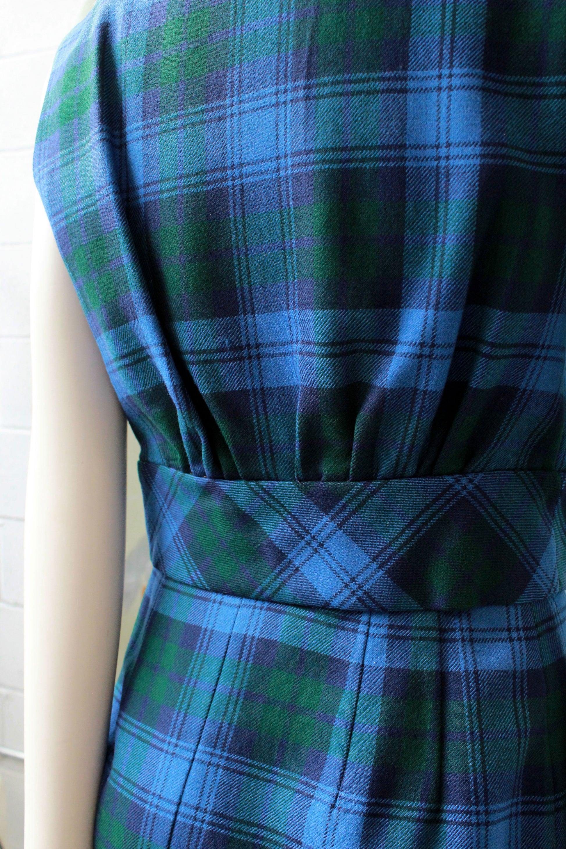 Vintage 1960s Matching Set in Blue and Green Plaid, Vintage XS