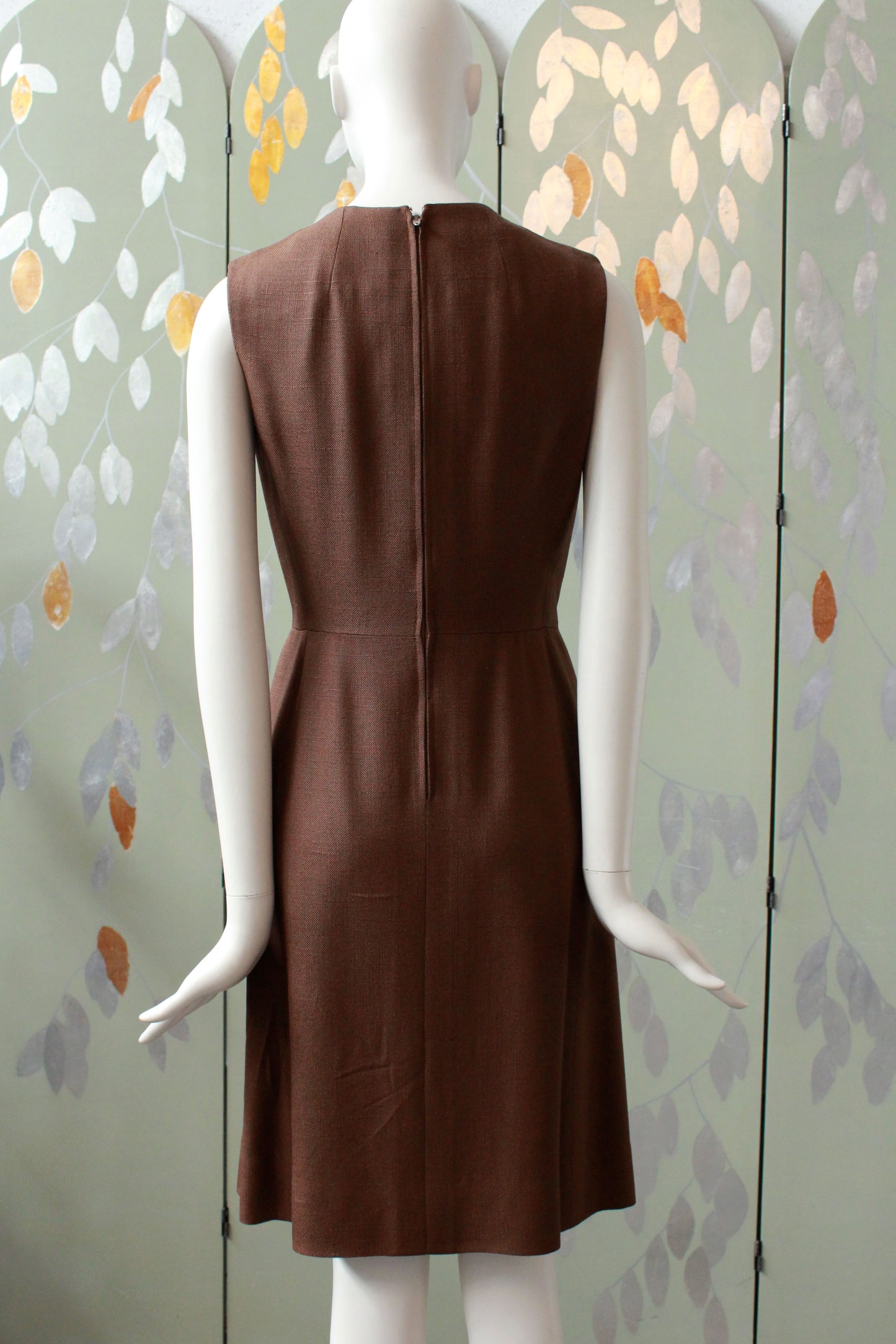 Vintage 1960s Brown Dress Set With Weighted Jacket, XS