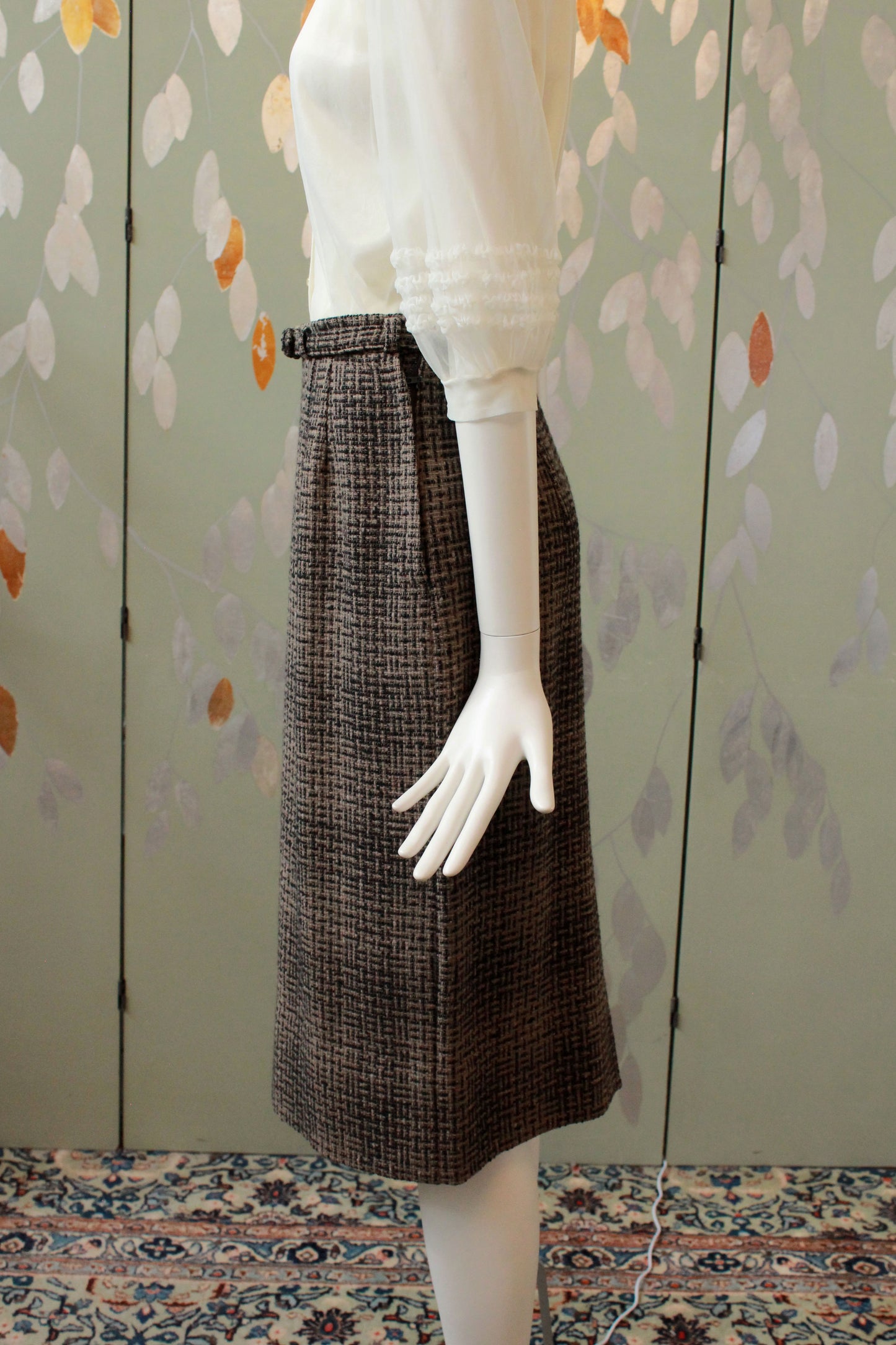 Vintage 1960s Brown And Black Tweed Skirt, Small