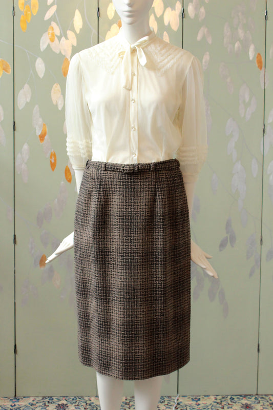 Vintage 1960s Brown And Black Tweed Skirt, Small