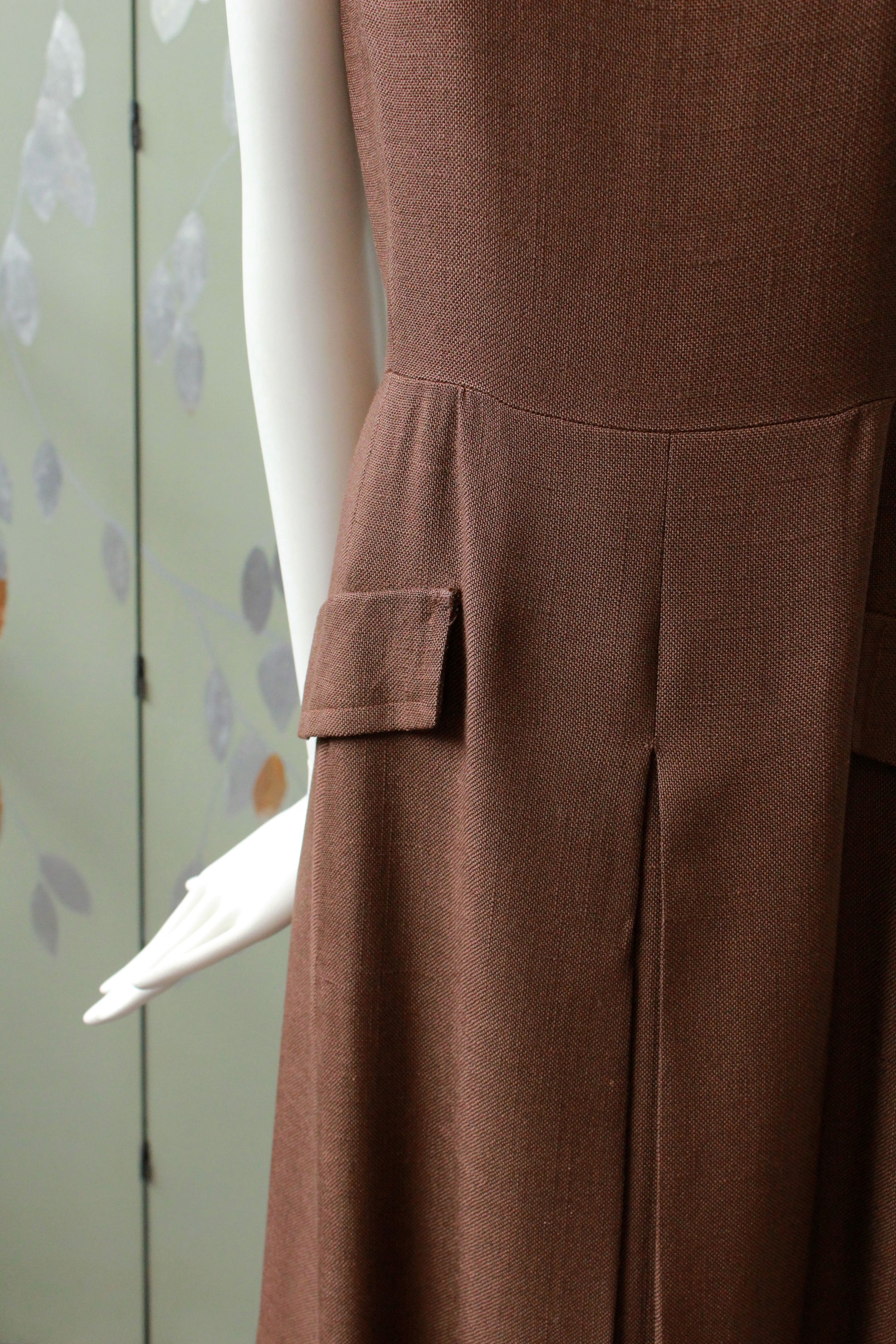 Vintage 1960s Brown Dress Set With Weighted Jacket, XS